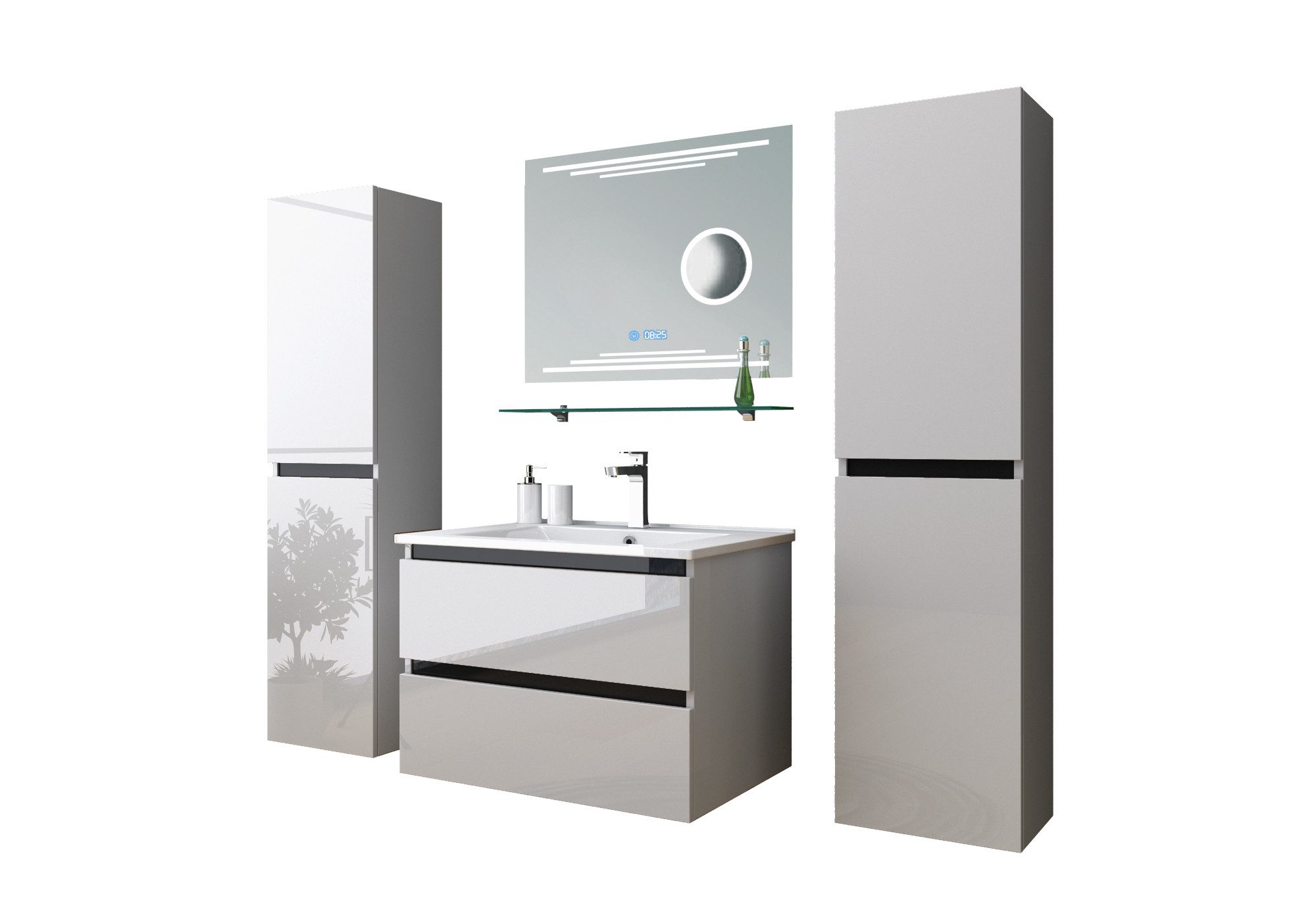 Homeline Badmöbel-Set Deniz Bad Möbelset Hochglanz mit Kosmetik Spiegel 60- günstig online kaufen