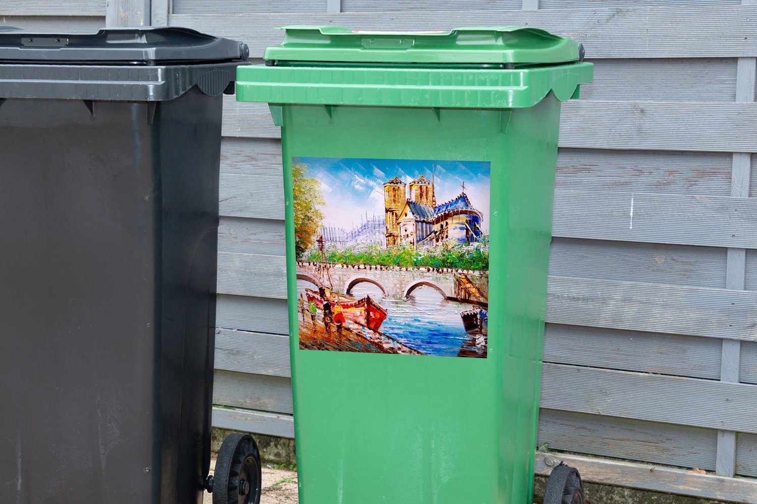 MuchoWow Wandsticker Mülltonne, Paris - Sticker, - Brücke Container, Mülleimer-aufkleber, Gemälde Abfalbehälter St), - (1 Boot