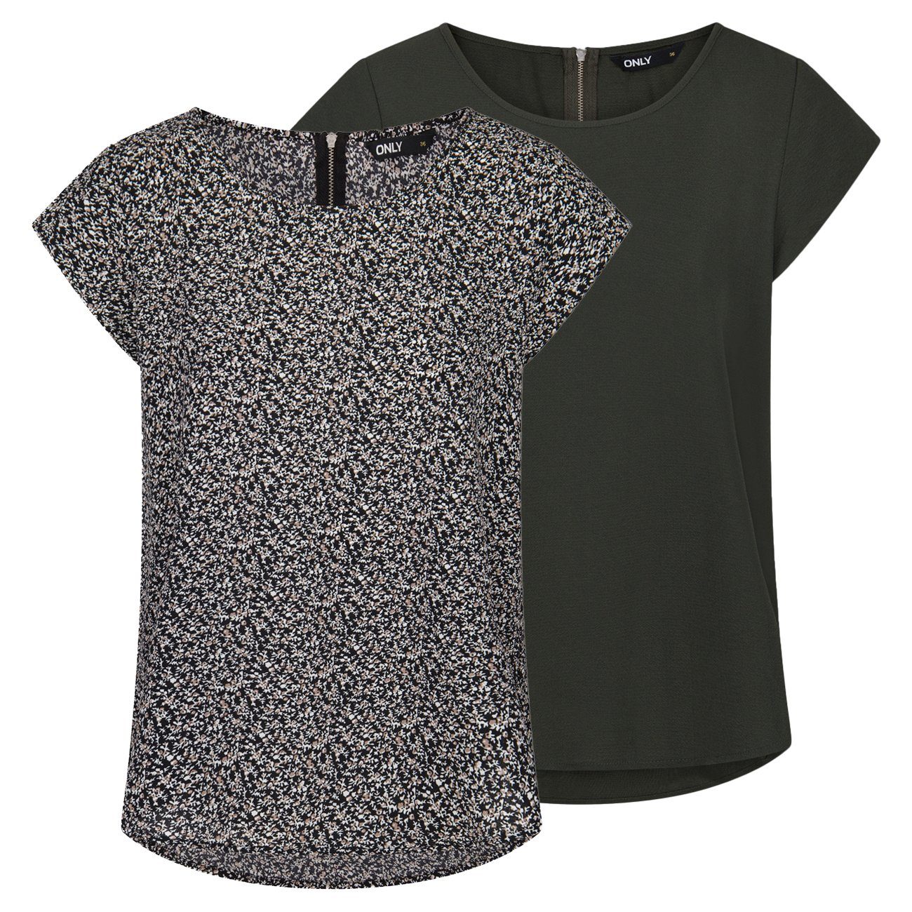 Top Regular Kurzarm Damen mit Basic ONLVIC ONLY Rosin Shirt Fit (15284243) (2-tlg) T-Shirt Rundhalsausschnitt Tee