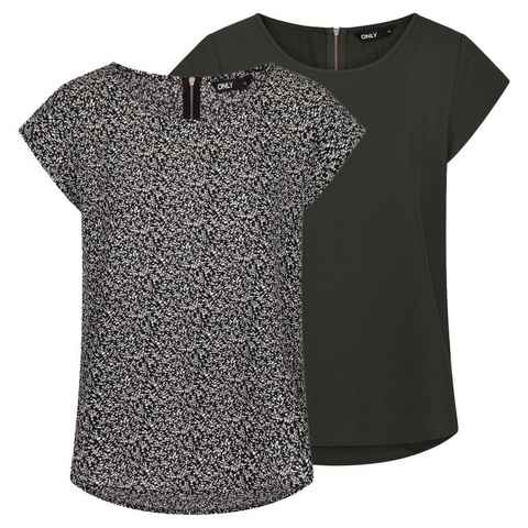 ONLY T-Shirt Damen Top ONLVIC Regular Fit (2-tlg) Basic Kurzarm Tee Shirt mit Rundhalsausschnitt