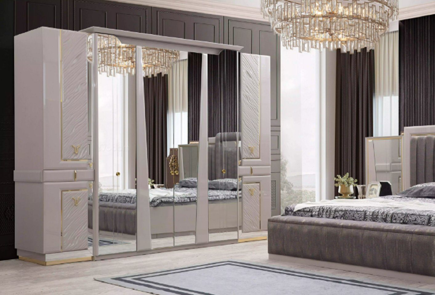 Schlafzimmer 2x Set 2x in Bett + Europa Kleiderschrank), Kleiderschrank + Made Nachttische Nachttisch, 4tlg Bett JVmoebel Modern Schlafzimmer-Set Luxus (4-St.,