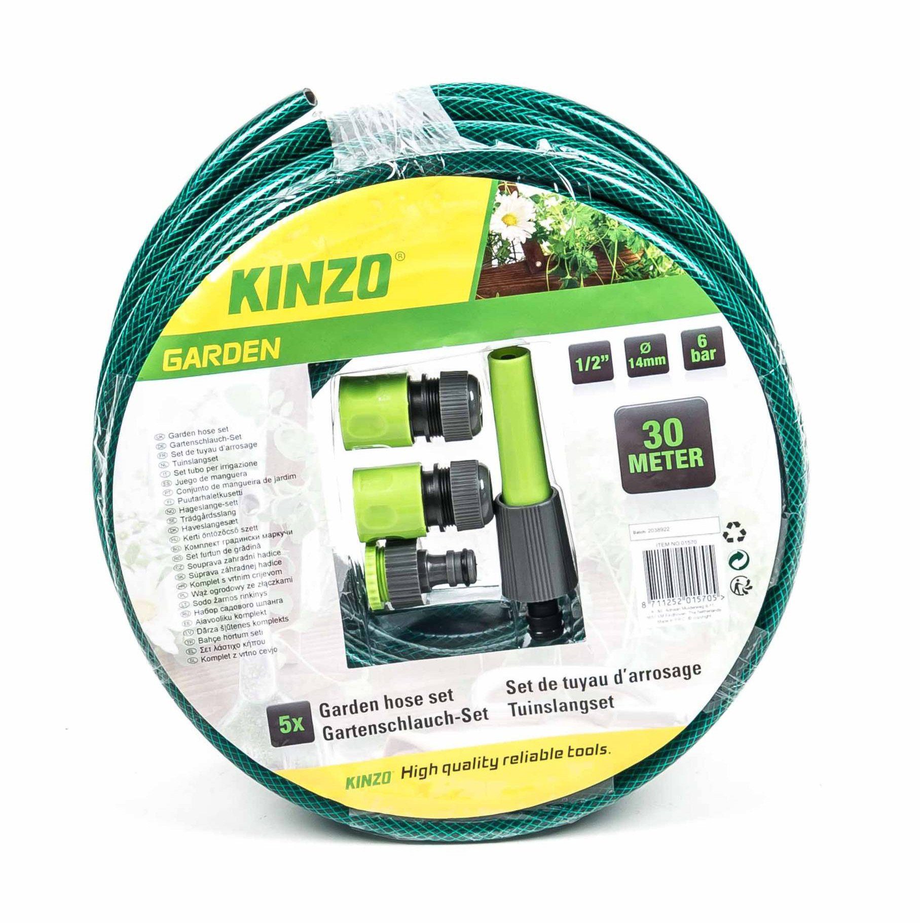 Kinzo Gartenschlauch Gartenschlauch-Set, 30m Wasserschlauch, Anschluss-Adapter und Spritzdüse