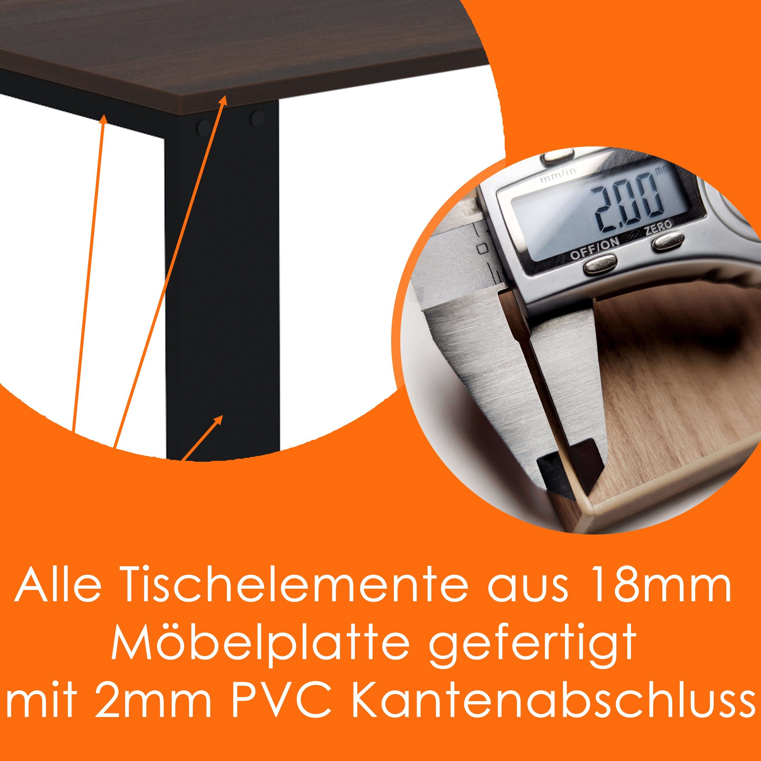AKKE Esstisch, Esszimmertisch LOFT Schwarze 2mm-PVC Beinen Bürotisch Küchentisch Walnuss