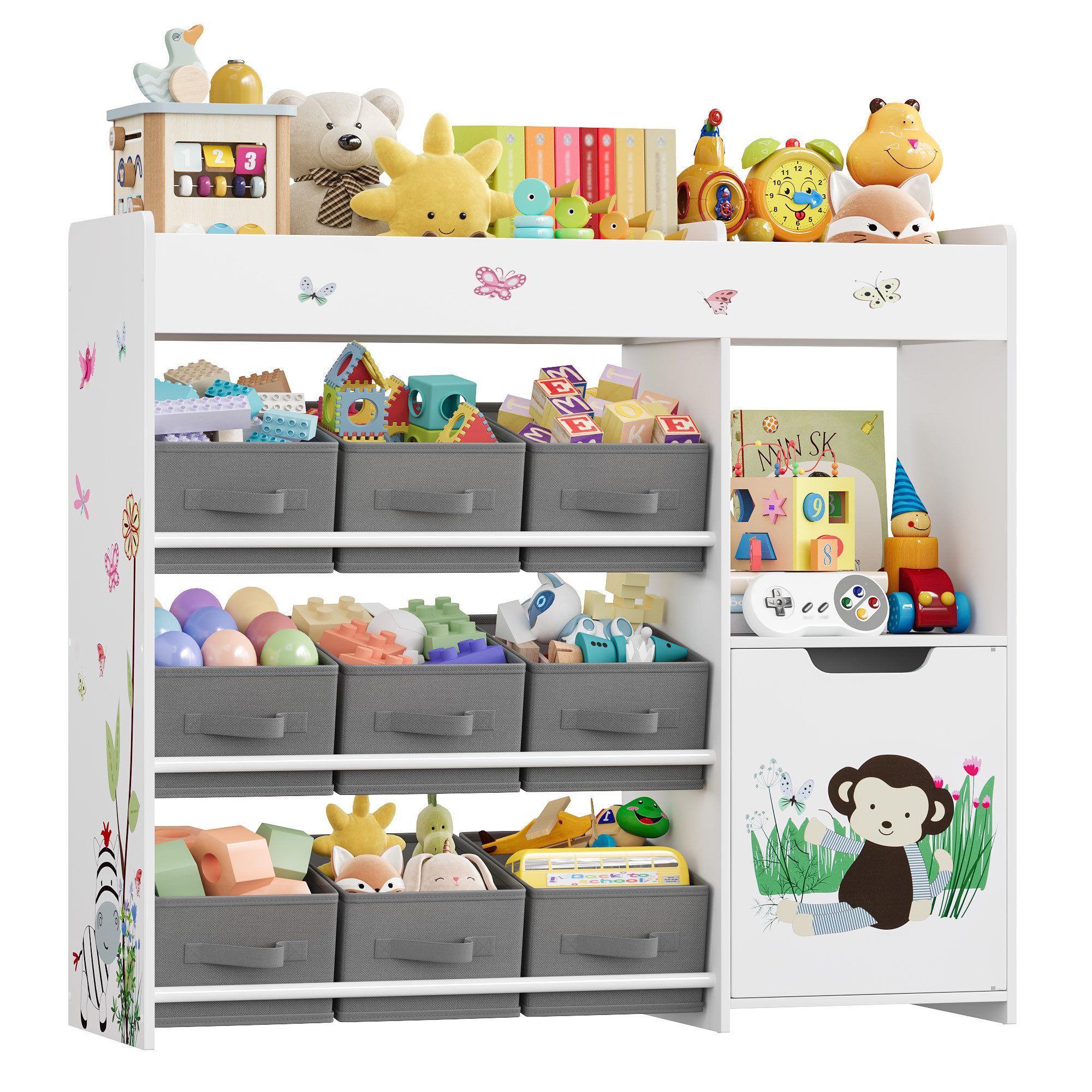 HOMECHO Spielzeugtruhe (1 St), Kinderregal mit 9 Stoffschubladen, Weiß