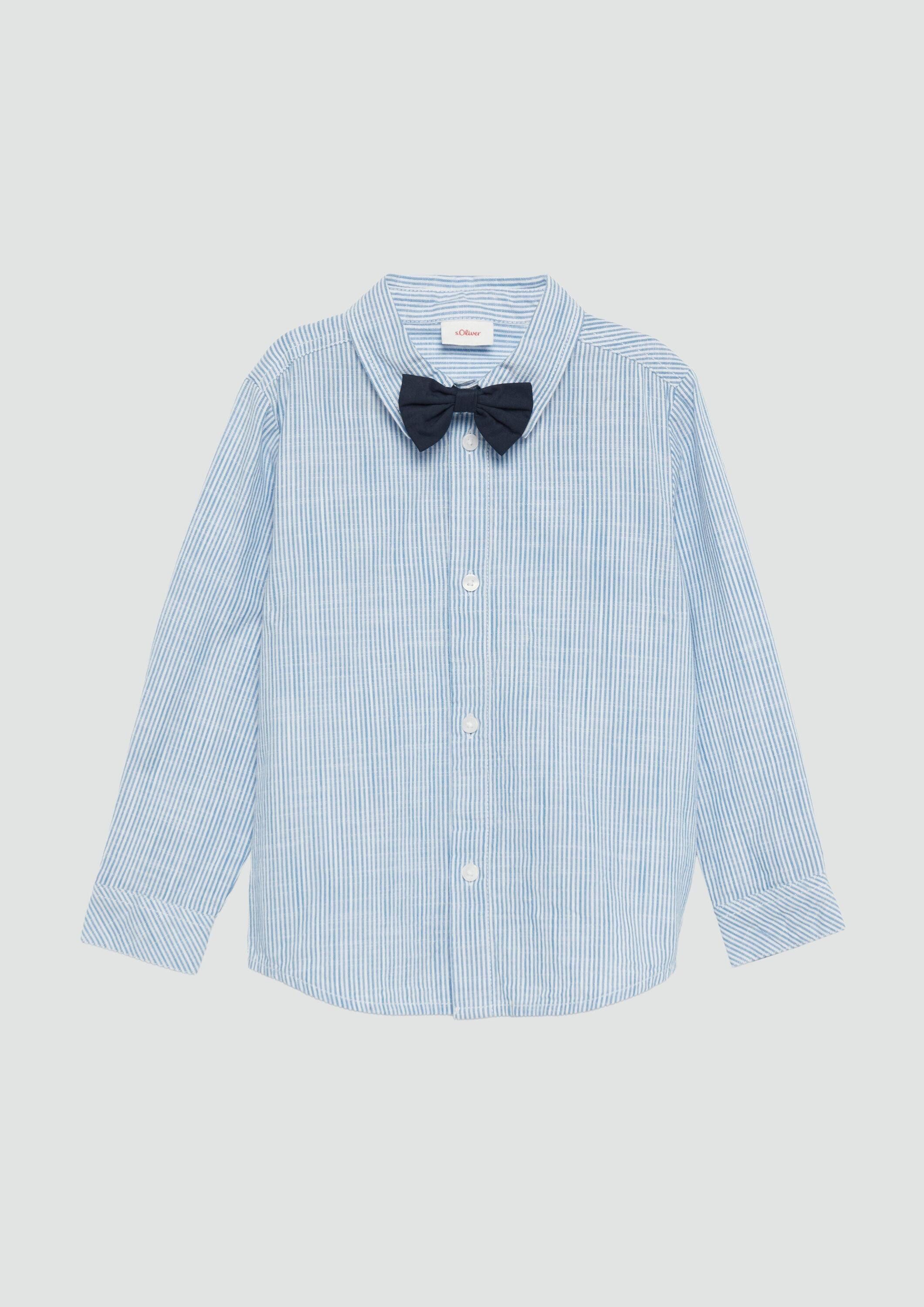 s.Oliver Langarmhemd Hemd Fein gestreiftes Baumwollhemd in Leinen-Optik mit abnehmbarer Fliege