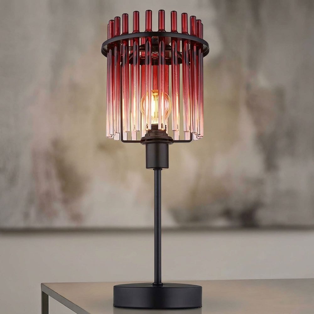 GLOBO LIGHTING Schreibtischlampe, Leuchtmittel inklusive, Warmweiß, Tischleuchte Beistelllampe Schreibtischlampe Nachttischlampe Glas Rot