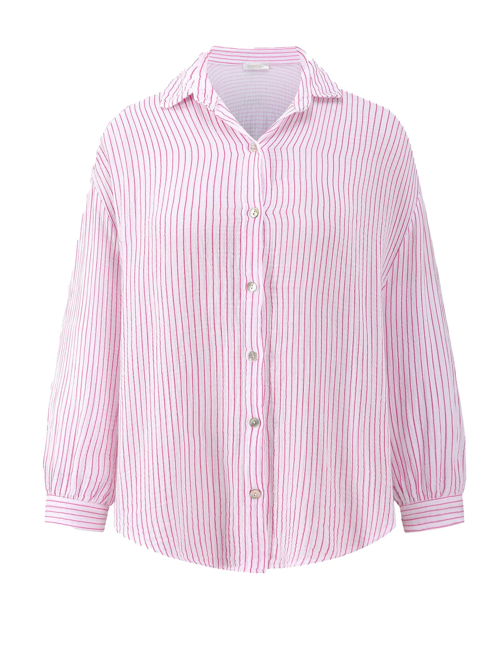 SASSYCLASSY Longbluse Oversize Musselin Bluse Damen Langarm gestreift Hemdbluse lang aus 100 % Baumwolle