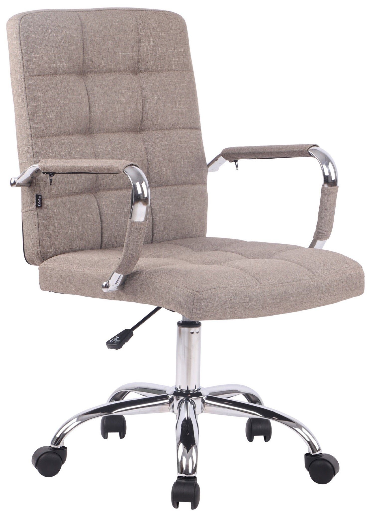 TPFLiving Bürostuhl Deal V1 mit bequemer Rückenlehne - höhenverstellbar und 360° drehbar (Schreibtischstuhl, Drehstuhl, Chefsessel, Bürostuhl XXL), Gestell: Metall chrom - Sitzfläche: Stoff taupe