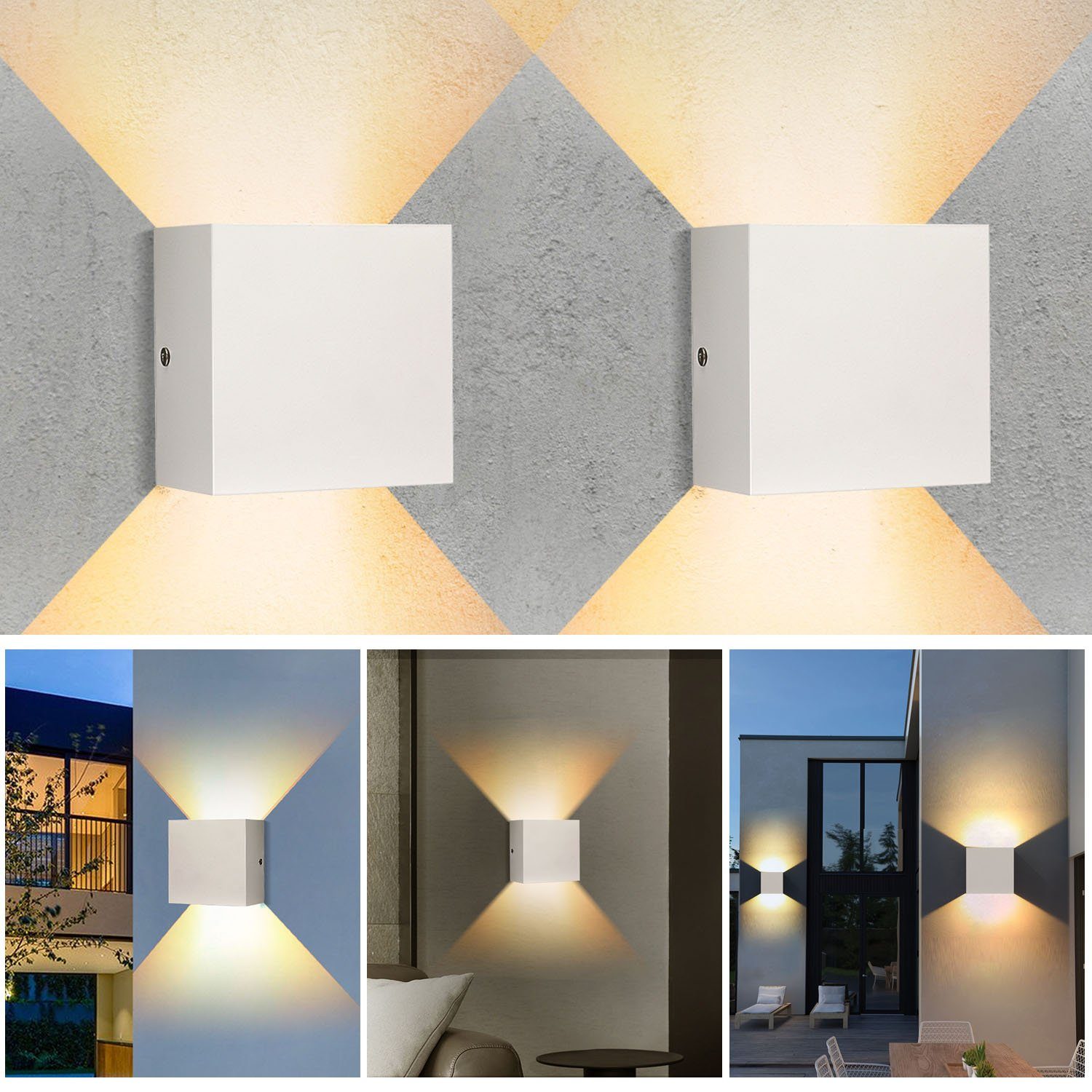 neuestes Design oyajia Wandleuchte Weiß 10x10x5cm 2 Lichtstrah und 2x Innen,Auf LED 6W Wandlampe ab Stück