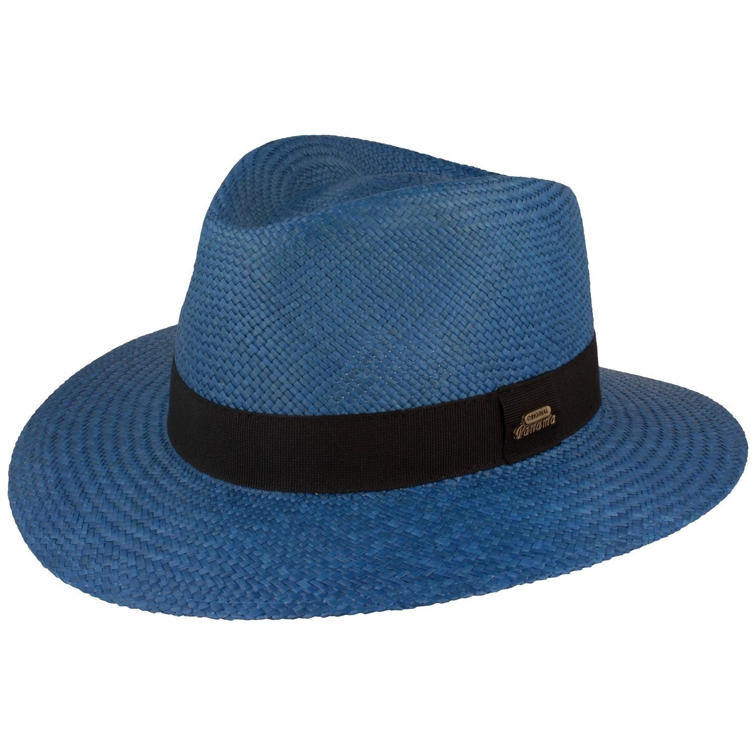 Breiter Strohhut Eleganter original Panama Hut UV-Schutz 50+ blau