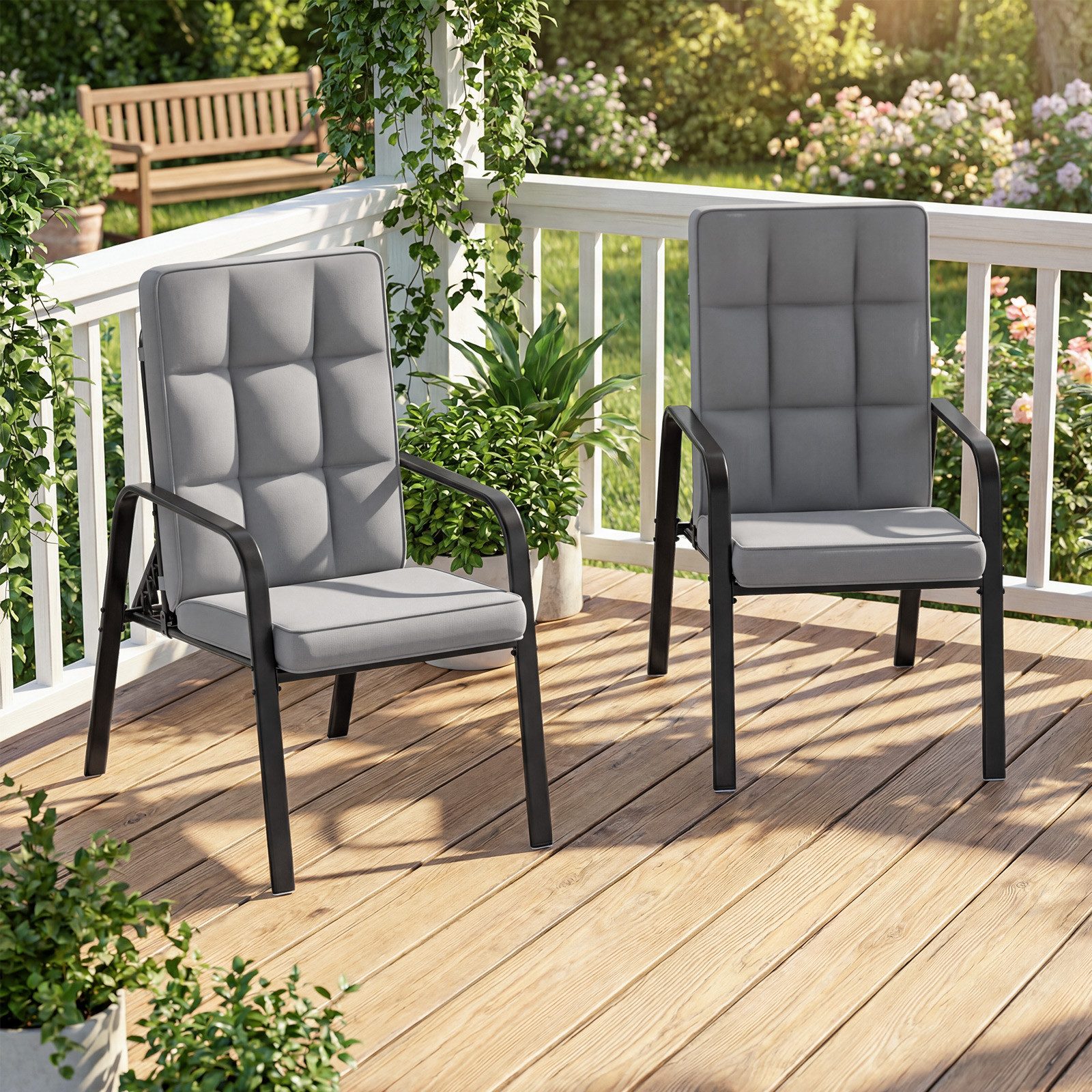 COSTWAY Gartenstuhl (2 St), Gartensessel outdoor, Balkonstühle mit 5-fach