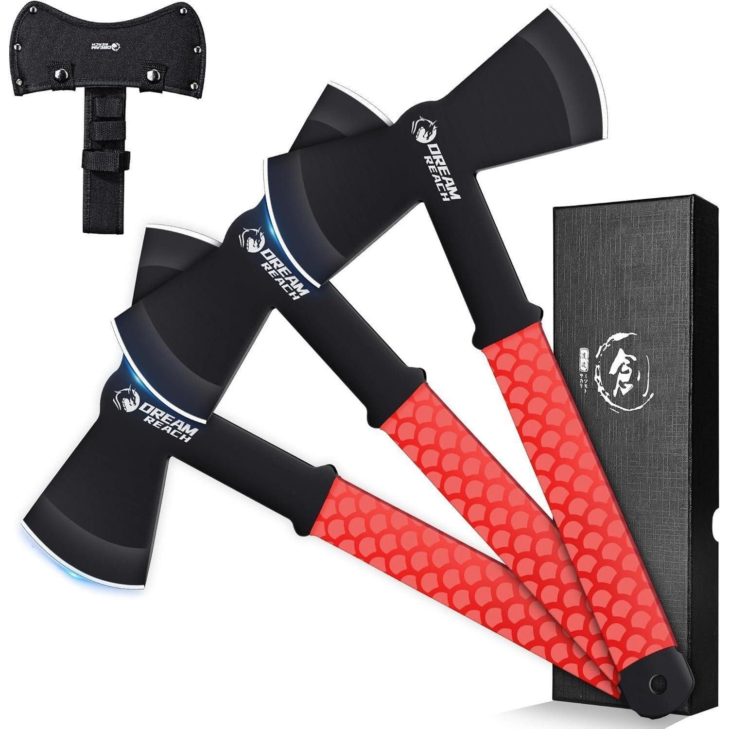 LuxusKollektion Universalaxt Axt Set 3tlg FullTang Doppelklinge Survival Camping Outdoor Rot-A