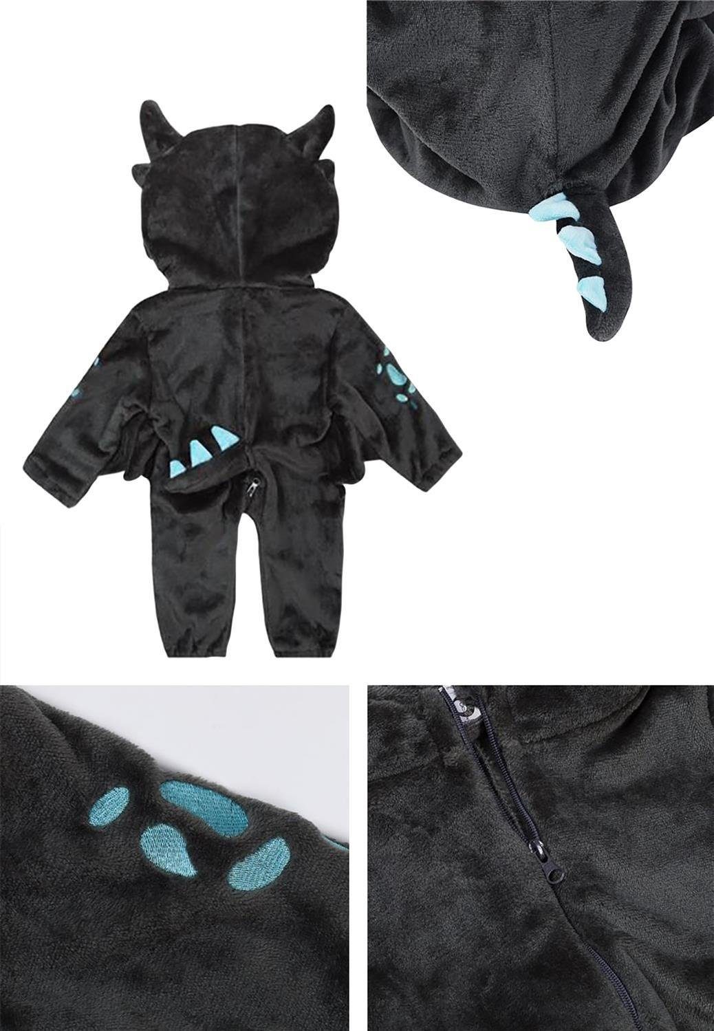 Corimori Strampler Baby Onesie Jumpsuit (anthrazit/türkis) Größen 60-90cm den Drache in "Spark" Kostüm (1-tlg) der