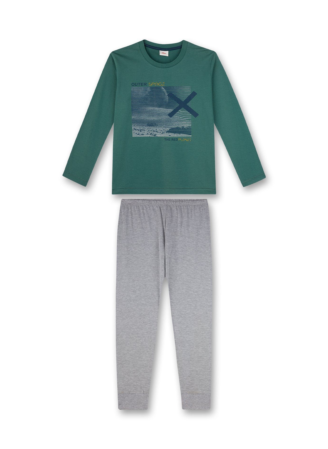 s.Oliver s.Oliver Jungen lang Outer grün Space (2 tlg) Pyjama Junior Pyjama Schlafanzug grau