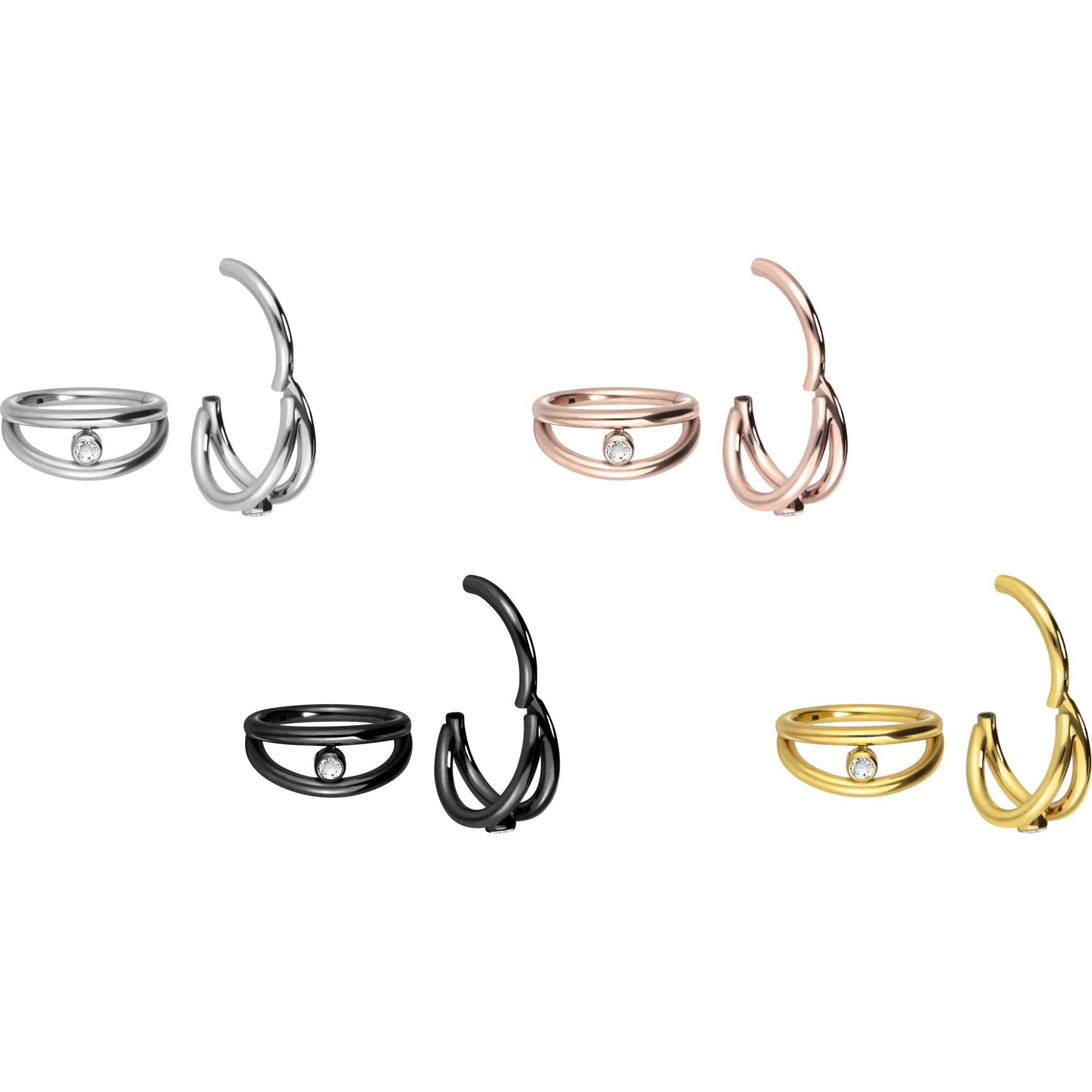 PIERCINGLINE Nasenpiercing Titan Segmentring Clicker 2 RINGE + KRISTALL Ohrpiercing Septum Nase (Clicker, 1-tlg), Ohrpiercing für Conch, Helix, Tragus, Daith, Lobe