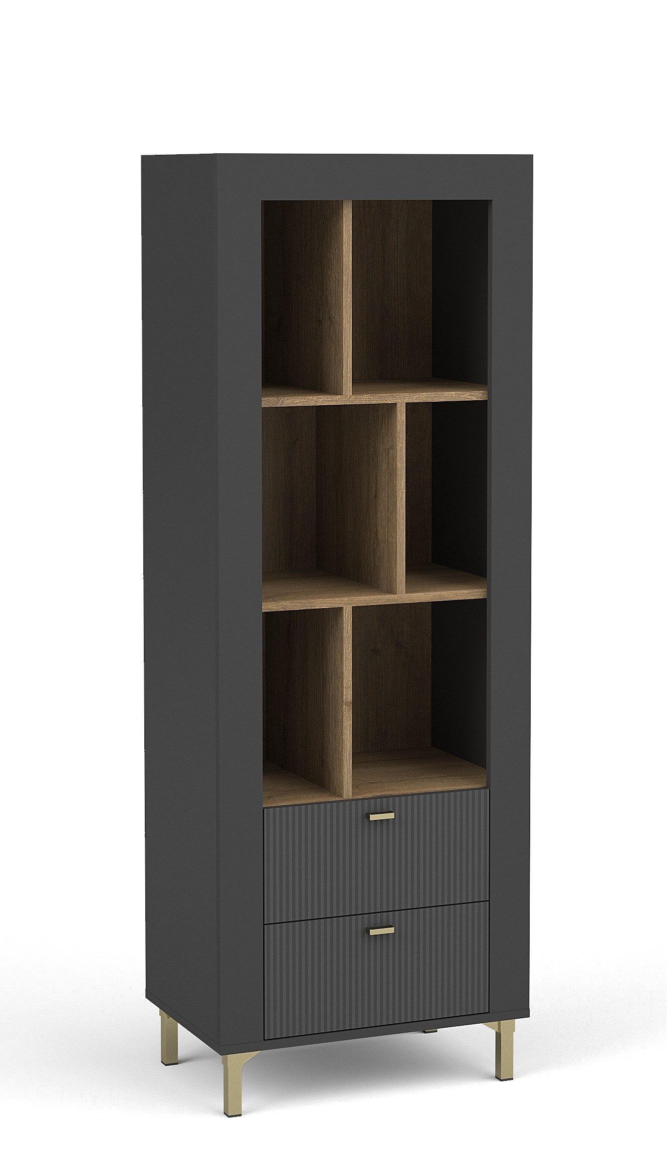 99rooms Bücherregal Kossa, Regal, Bücherregal, Modern Design, mit viel Stauraum, 2 Schubladen, 6 offene Fächer