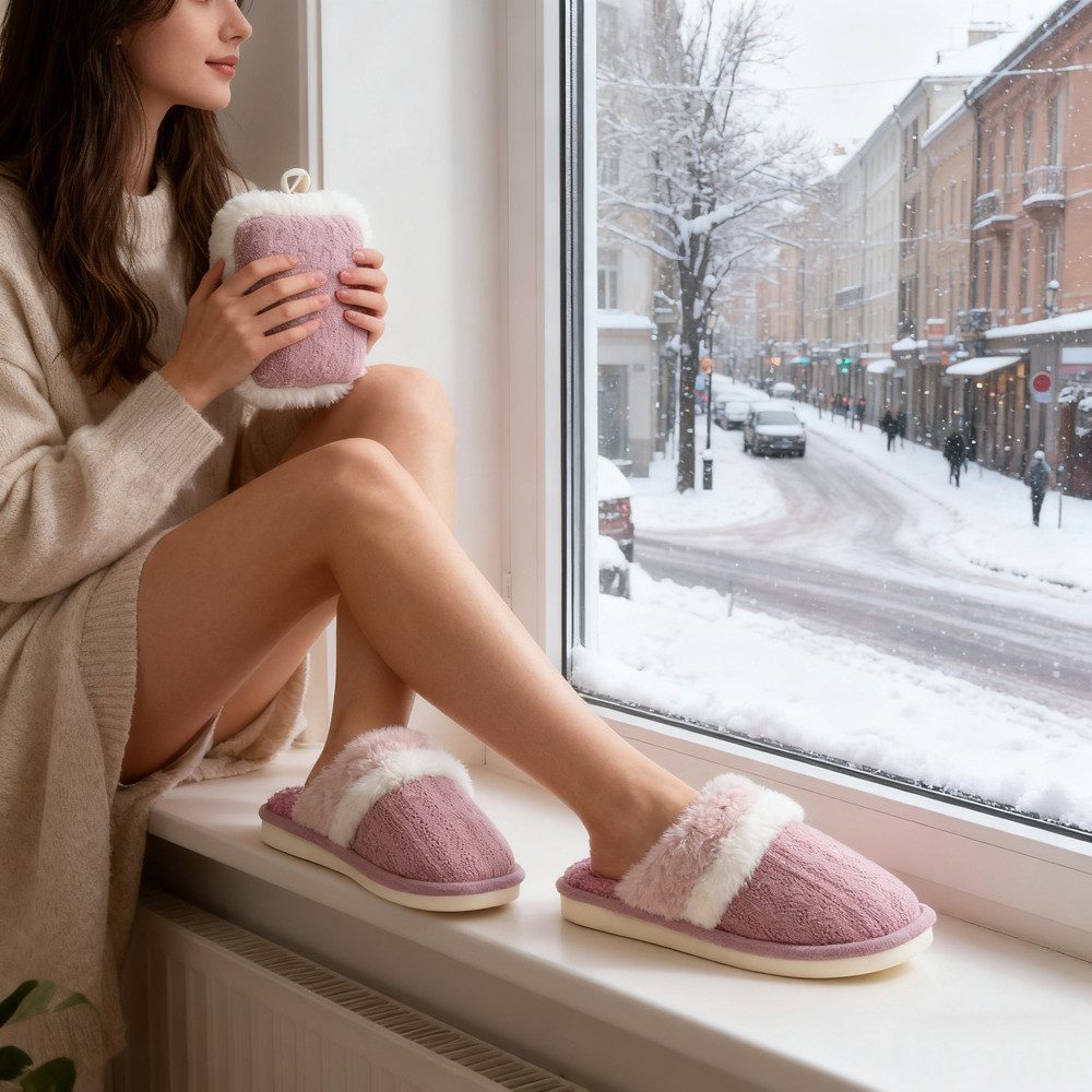 Coonoor Damen Herren Hausschuhe Winter Warme Weiche Flache Plüsch Plüsch Hausschuhe Pantoffeln Rutschfeste Outdoor/Indoor