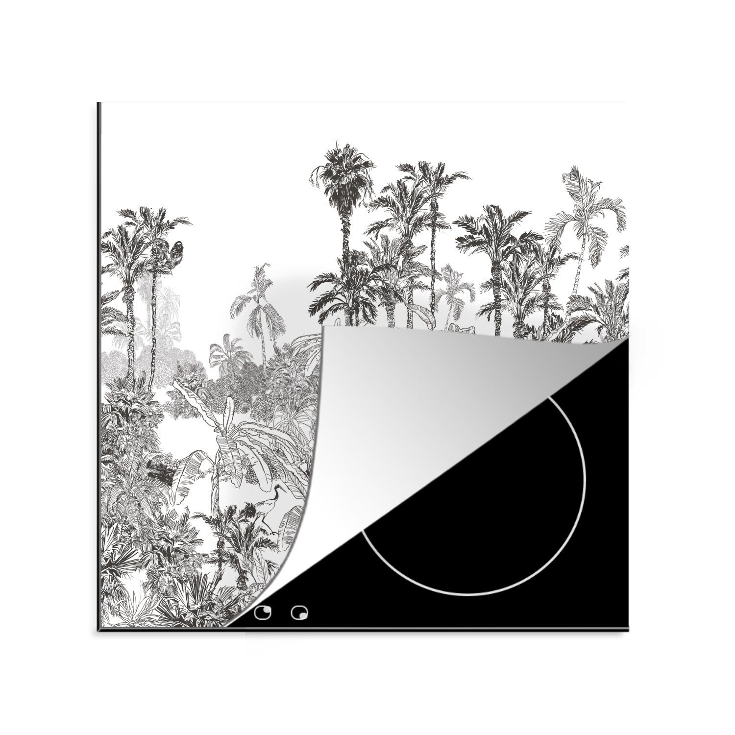 - küche Arbeitsplatte (1 Dschungel cm, - Weiß, Vinyl, tlg), Herdblende-/Abdeckplatte für Ceranfeldabdeckung, MuchoWow 78x78 Schwarz