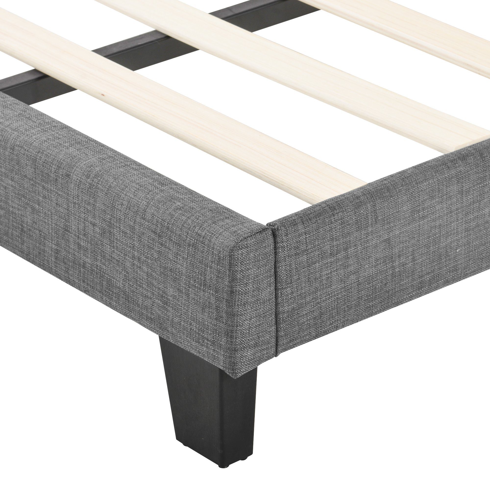 Polsterbett, Holzbett 140x200cm, Lattenrost aus Holz, Gepolstertes Kopfteil, Leinen