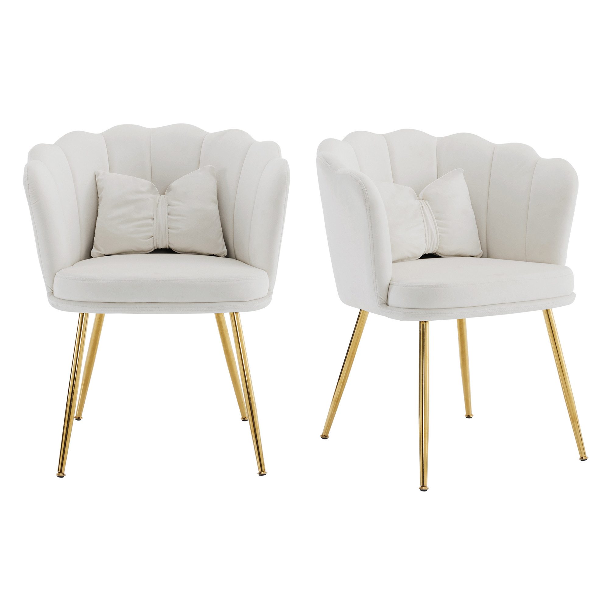 PFCTART Polsterstuhl Moderner Samt-Esszimmerstuhl im Badewannen-Design (Schminktisch- & Akzentstuhl mit goldenen Metallbeinen, 2 St), Muschelsessel mit Rückenlehne, Armlehnen & Lendenstütze