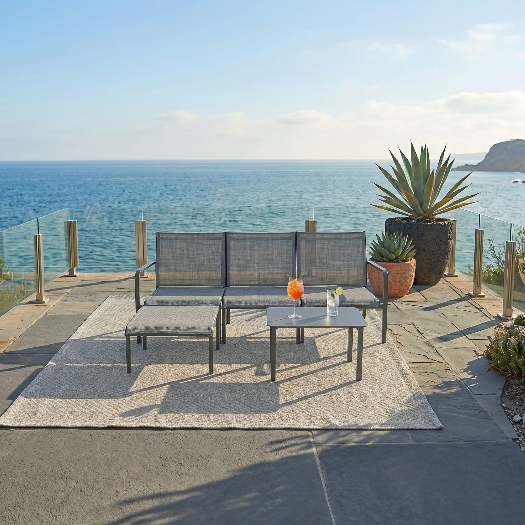 Jati & Kebon Gartenlounge-Set Dransy, Loungeset, (Spar-Set, 5-tlg), modulares Set inkl. Loungetisch, Aluminium/Textilgewebe