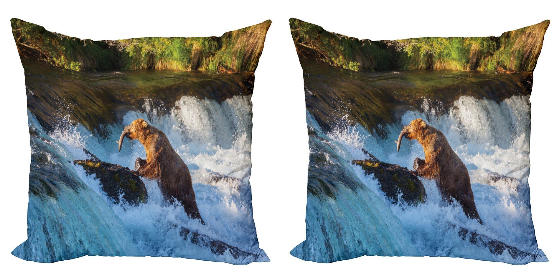Kissenbezüge Modern Accent Doppelseitiger Digitaldruck, Abakuhaus (2 Stück), Bär Alaska Wasserfall wildlfie