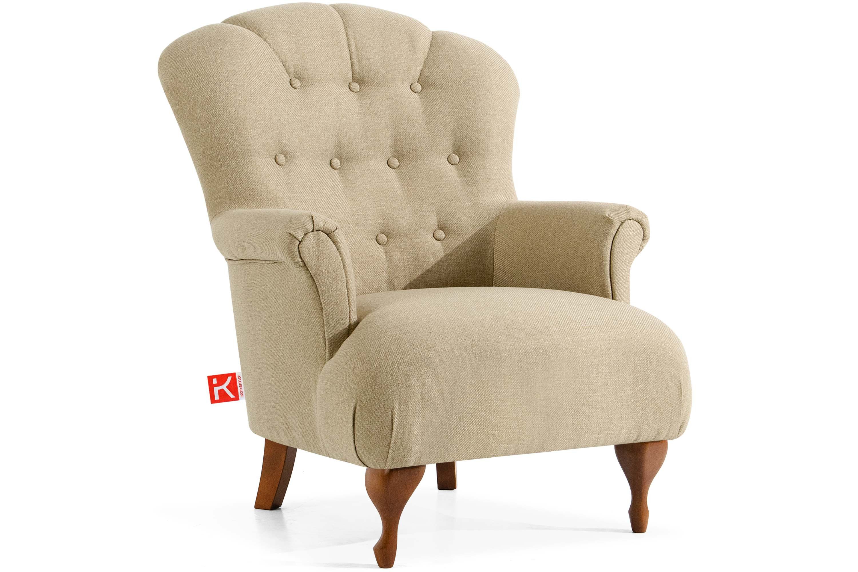 KONSIMO® Sessel TOMIS Vintage Einzelsessel, hergestellt in der EU, Beine aus Massivholz, hohe Rückenlehne, tiefer und bequemer Sitz