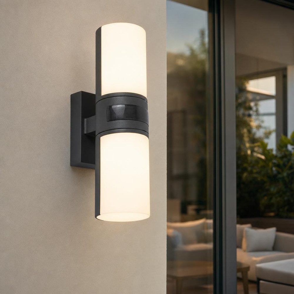 LUTEC LED Außen-Wandleuchte, LED-Leuchtmittel fest verbaut, Warmweiß, LED Außenwandleuchte Aluminium Anthrazit Bewegungsmelder IP54 H 24,5cm
