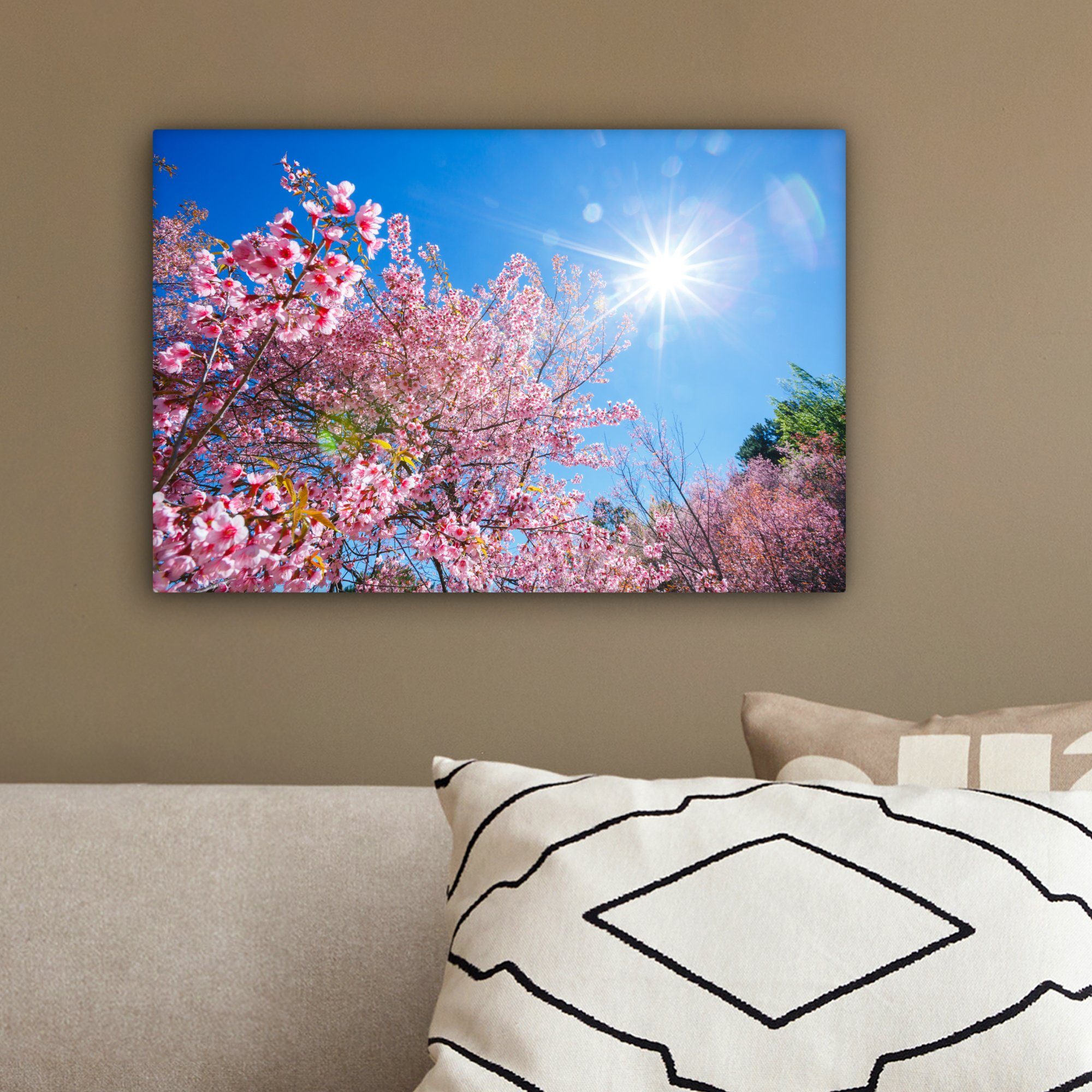 OneMillionCanvasses® Leinwandbild Sakura (1 Wandbild Wanddeko, Leinwandbilder, cm Rosa, - Aufhängefertig, St), Blumen - 30x20