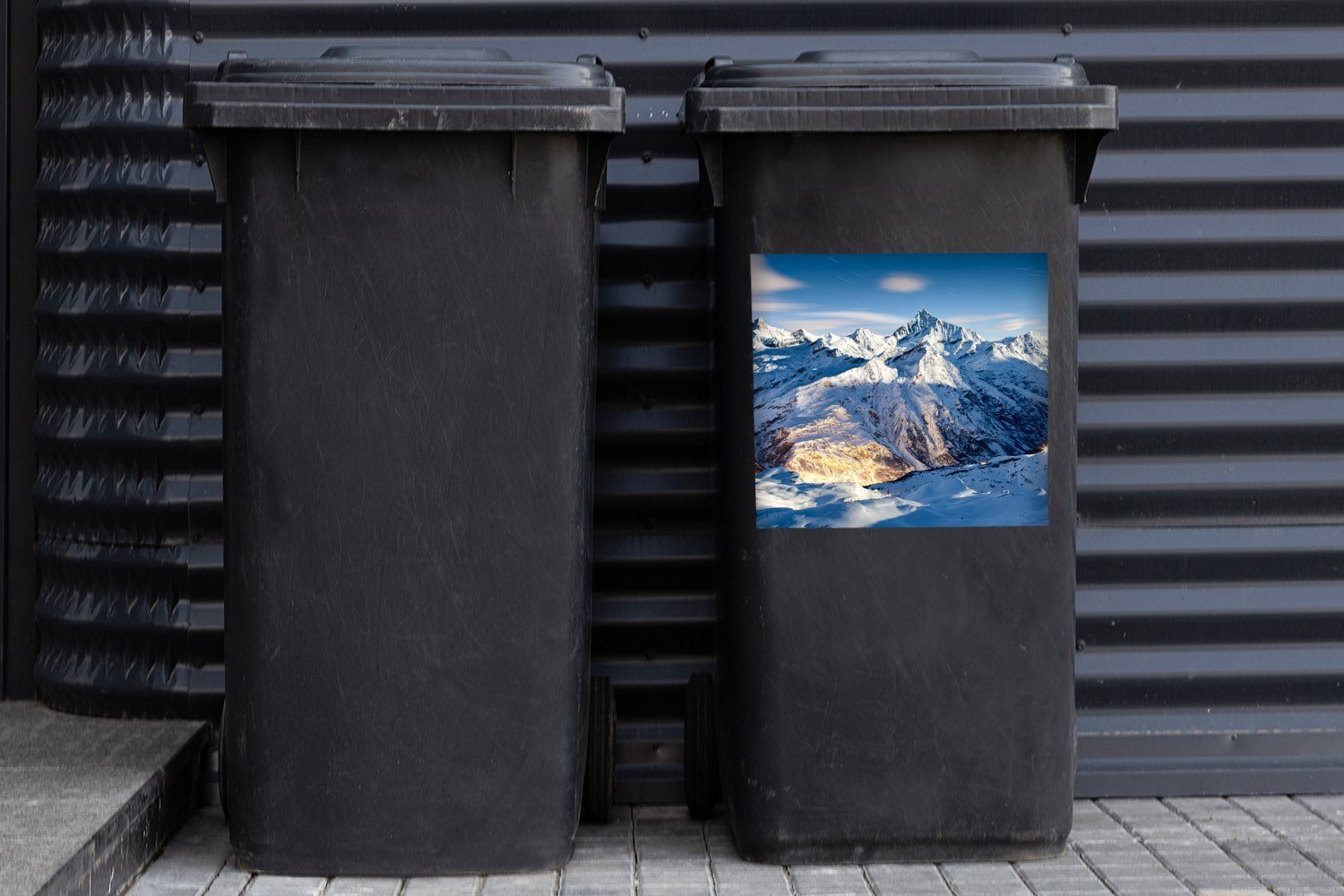 Mülleimer-aufkleber, (1 MuchoWow - Abfalbehälter Sticker, Alpen Schnee Berg Wandsticker Mülltonne, Container, - St),