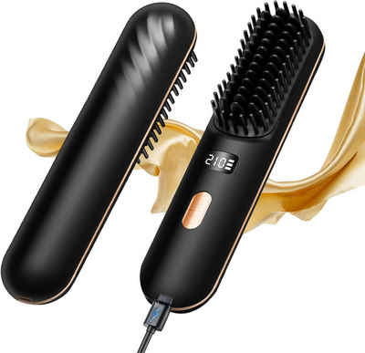 UKLISS Haarglättbürste Mini Haarglätter Bürste USB Portable fur Negative Hair Straightener, 130-210℃ Glätteisen Kamm, LCD-Anzeigetemperatur,15 Min Automatischer
