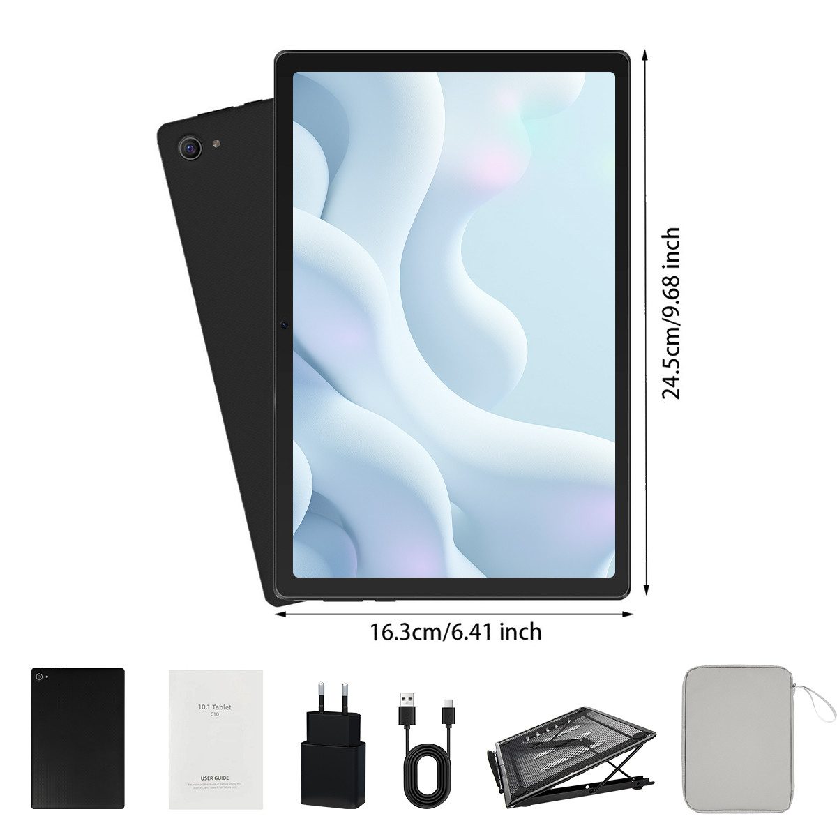 Happybe 10,1'' Android, 20(3+17)GB+64GB+1TB TF, 1280x800 HD IPS, Dual-Kamera Tablet (10,1", 64 GB, Android 14, mit Tasche und Ständer, Octa Core)