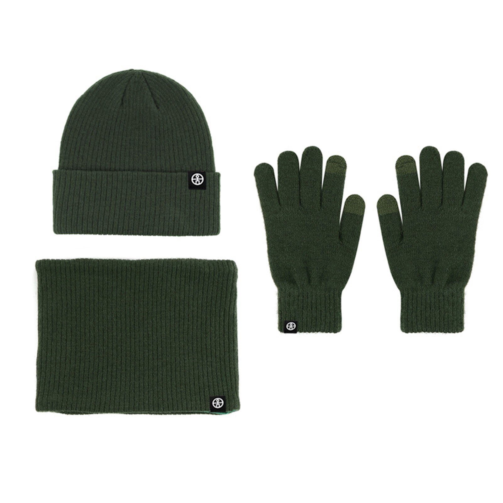 Rutaqian Schlupfmütze Unisex Beanie Strickmütze Handschuhe Rutschfeste Armeegrün Winterschal Schal Handschuhe Loop Knit (3-in-1 Hut Winter-Set) Thermo Warme