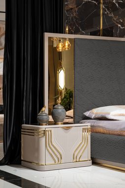 JVmoebel Schlafzimmer-Set 2x Nachttische Kommode mit Spiegel Luxus Doppelbett Set 5tlg, (5-St., Bett, Kommode, 2x Nachttisch, Spiegel), Made in Europa