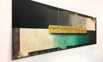 WandbilderXXL XXL-Wandbild Gold And Silend Water 210 x 70 cm, Abstraktes Gemälde, handgemaltes Unikat