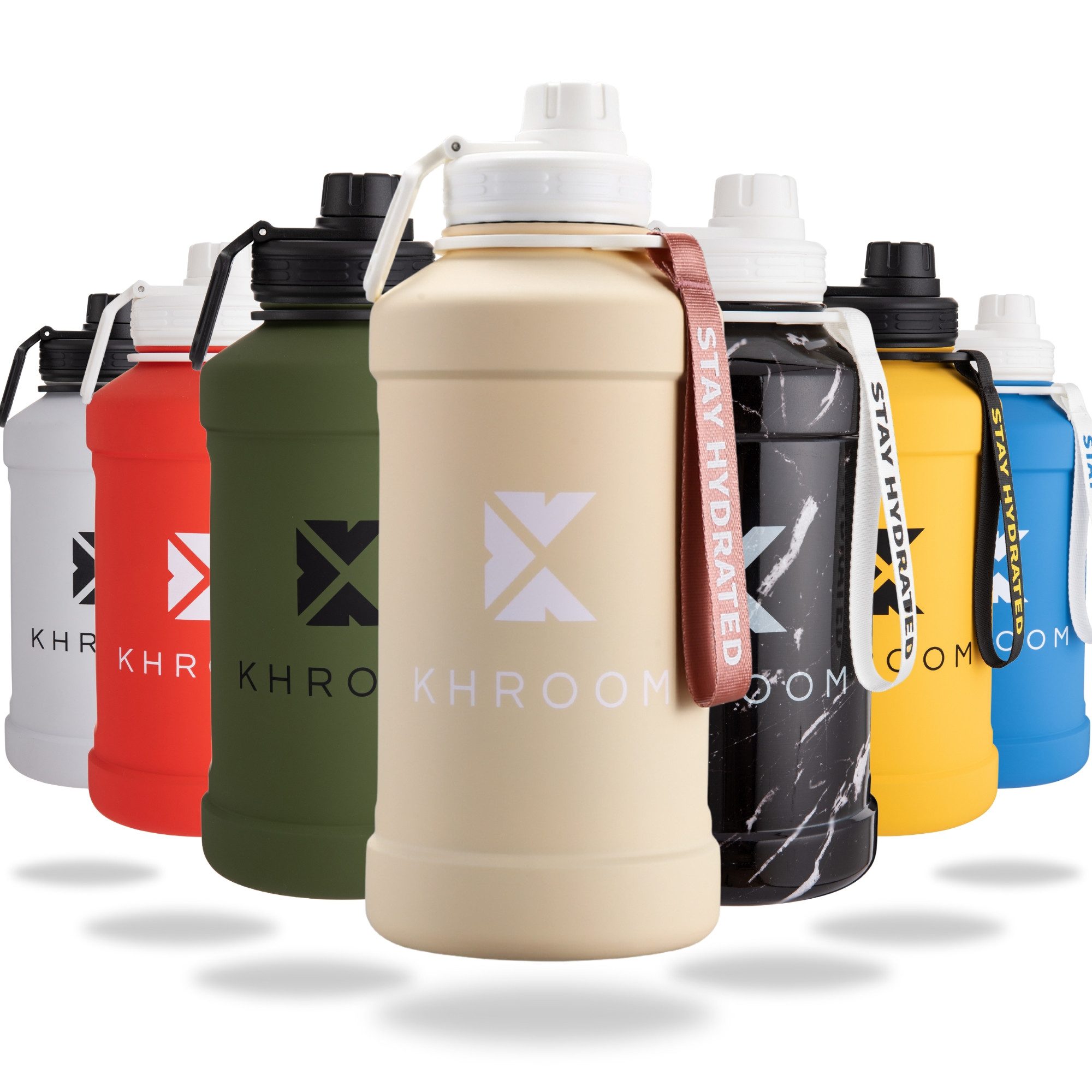 Khroom Trinkflasche Edelstahl 1,3L & 2,2L, Sport Gym Outdoor, 2 Liter XXL Wasserflasche, BPA-frei, auslaufsicher, bruchsicher, Kohlensäure geeignet