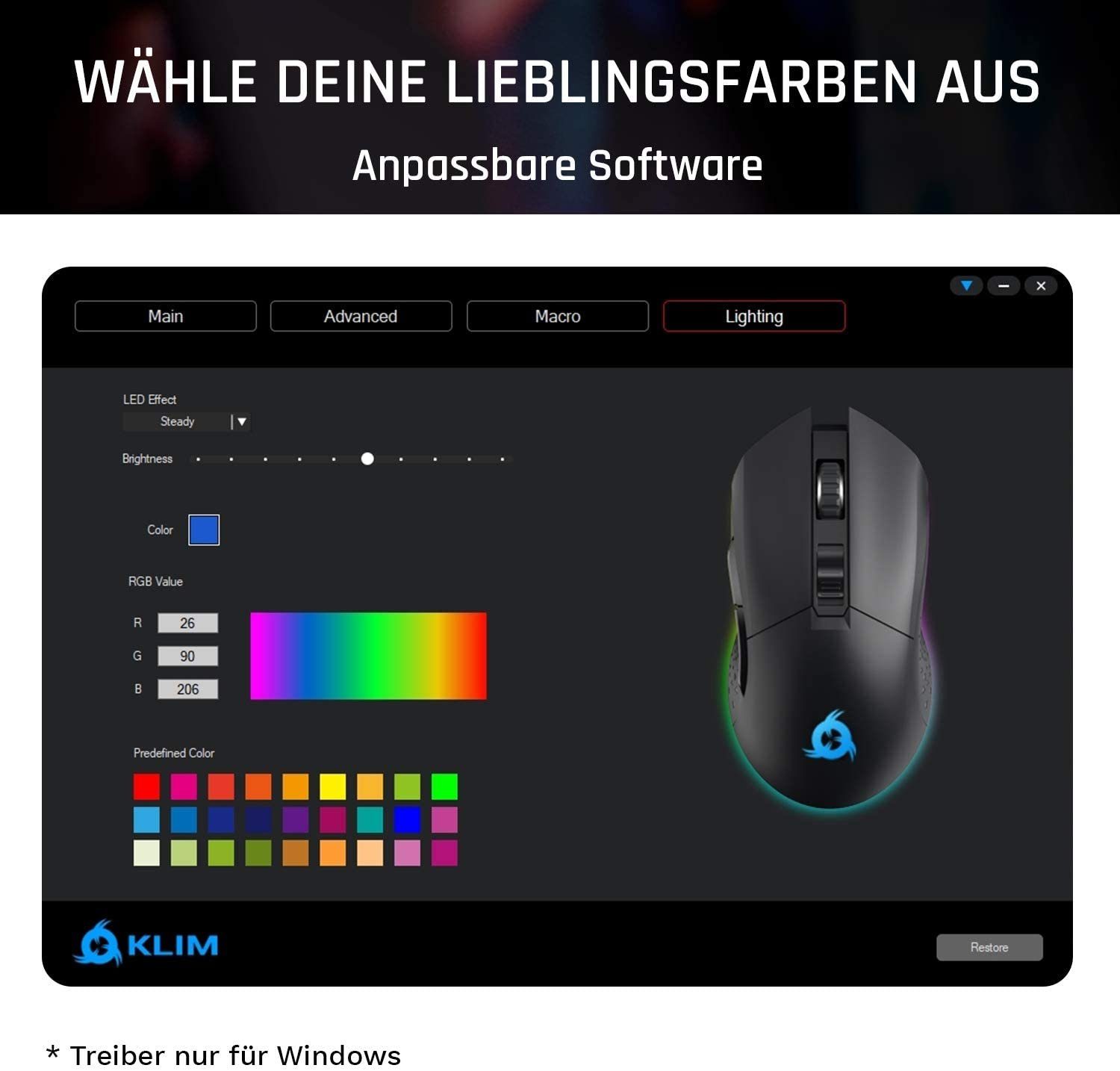 KLIM Blaze Black wireless hochleistungs Gaming-Maus,  mit DPI-Anpassung Gaming-Maus (Funk, ergonomisch für beide Hände, wiederaufladbar)