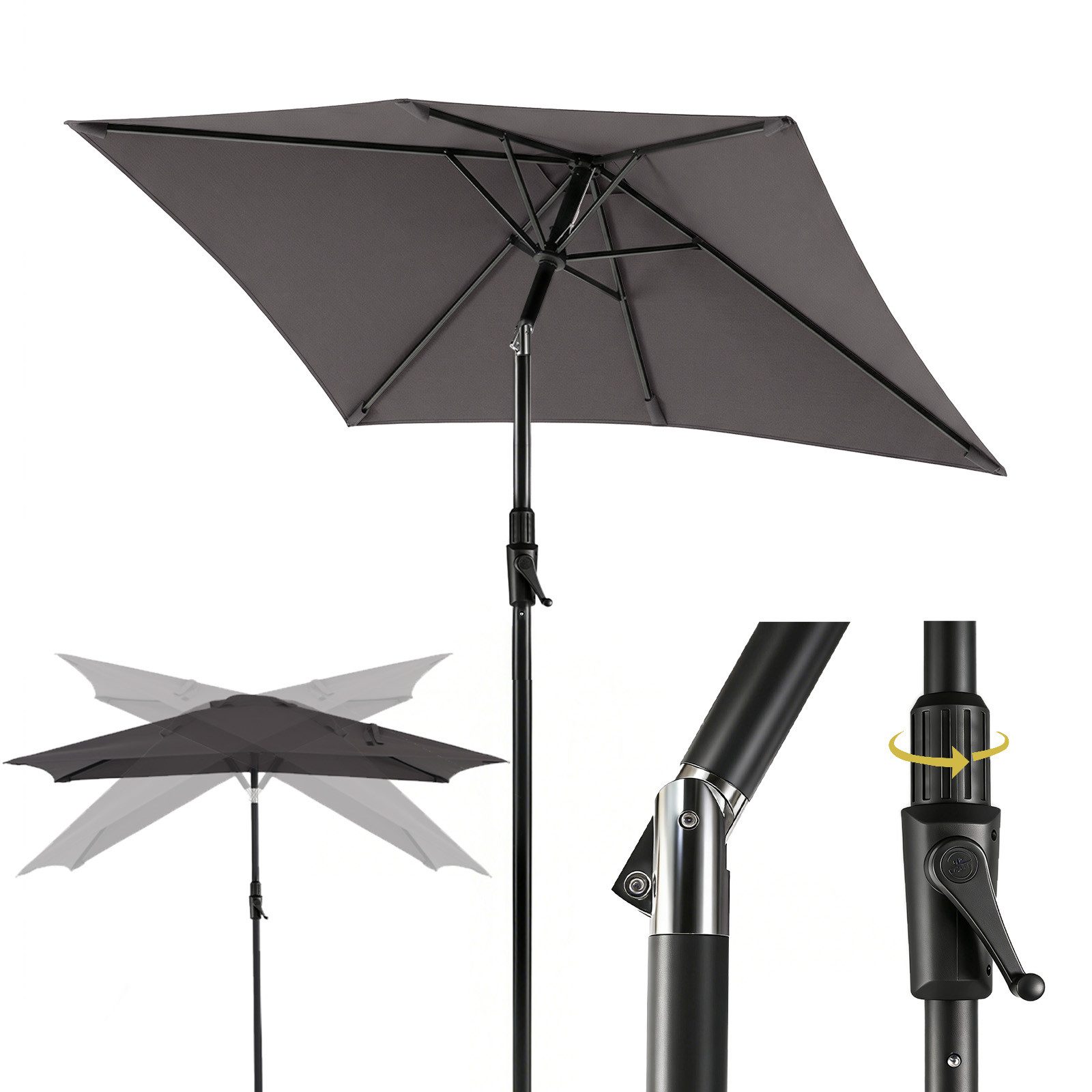 Sekey Sonnenschirm Rechteckig Marktschirm Neigbar mit Kurbel Sonnenschirm Groß, LxB: 210x140 cm, Sonnenschirm 200 x 140 cm, Gartenschirm Outdoor Wetterfest, Knickbar