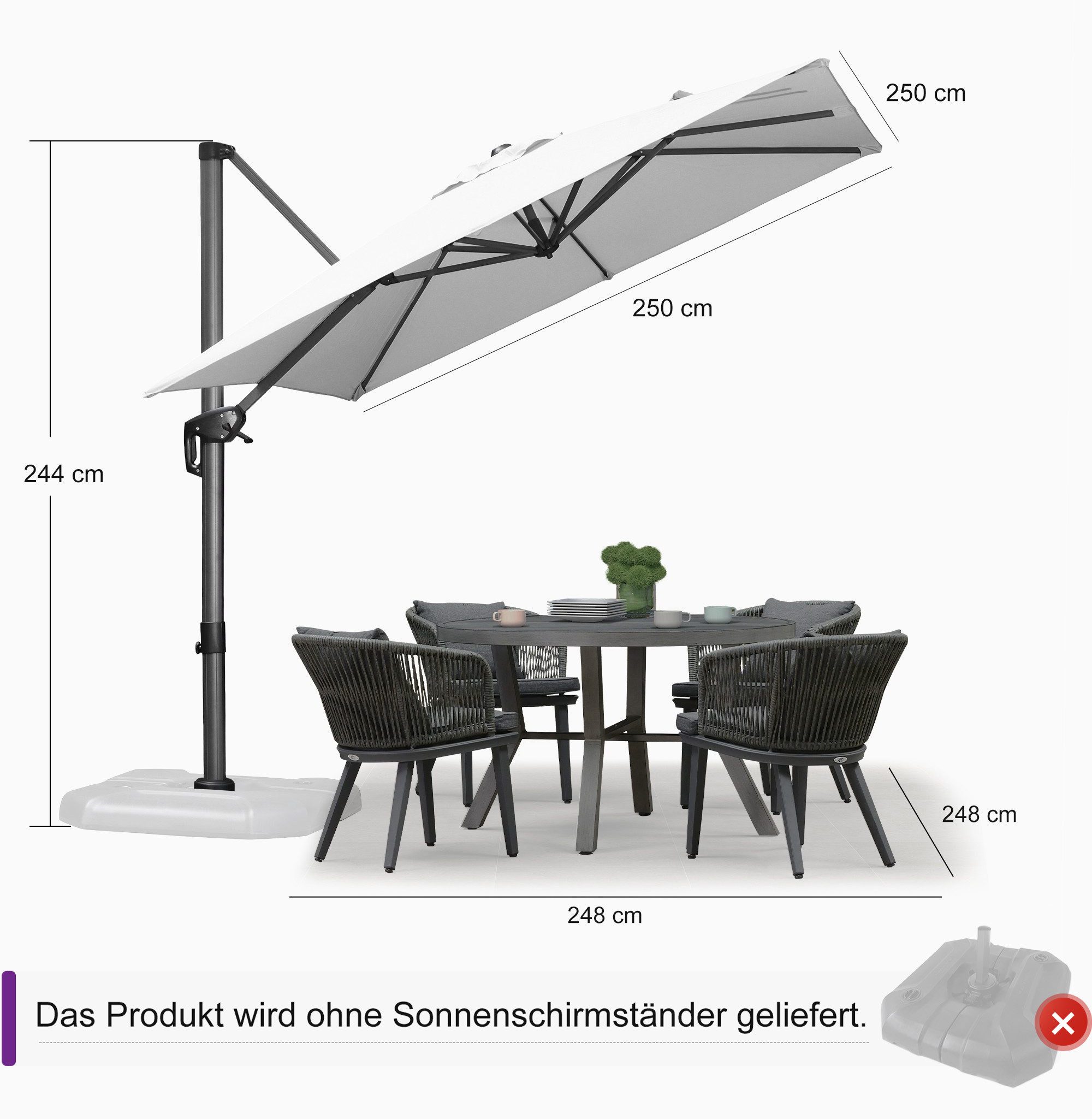 PURPLE LEAF Ampelschirm Quadratischer Terrassenschirm, Alu günstig online kaufen