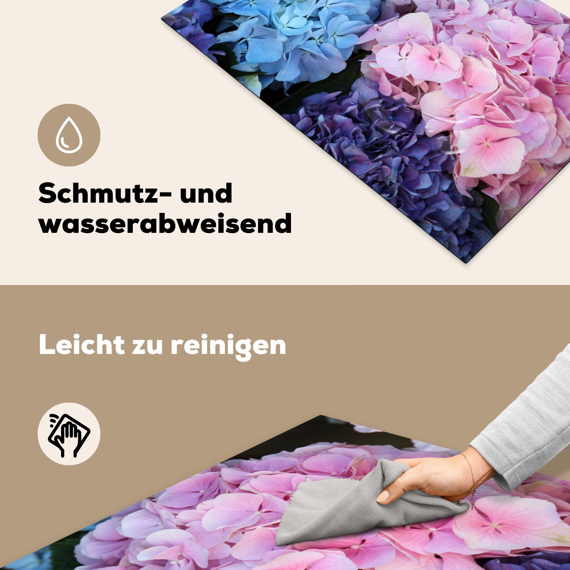 Vinyl, - für Herdblende-/Abdeckplatte MuchoWow Blumen tlg), Schutz cm, - die Ceranfeldabdeckung Botanisch, 81x52 - Hortensie Induktionskochfeld (1 küche, Strauch