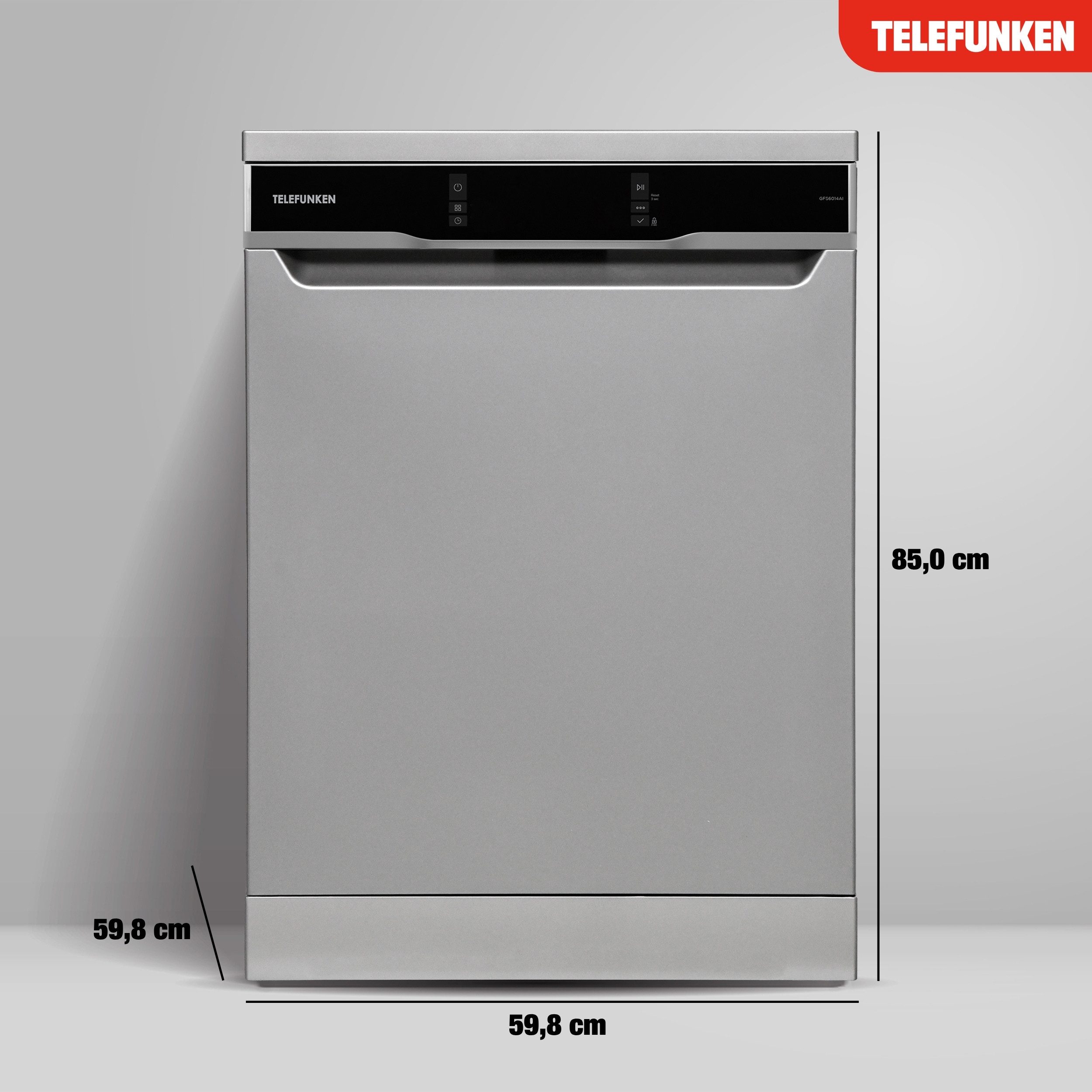 Telefunken Standgeschirrspüler GFS6014AI, 9 l, 14 Maßgedecke, Spülmaschine freistehend 60 cm, 14 Gedecke, Unterbaufähig, EEK A