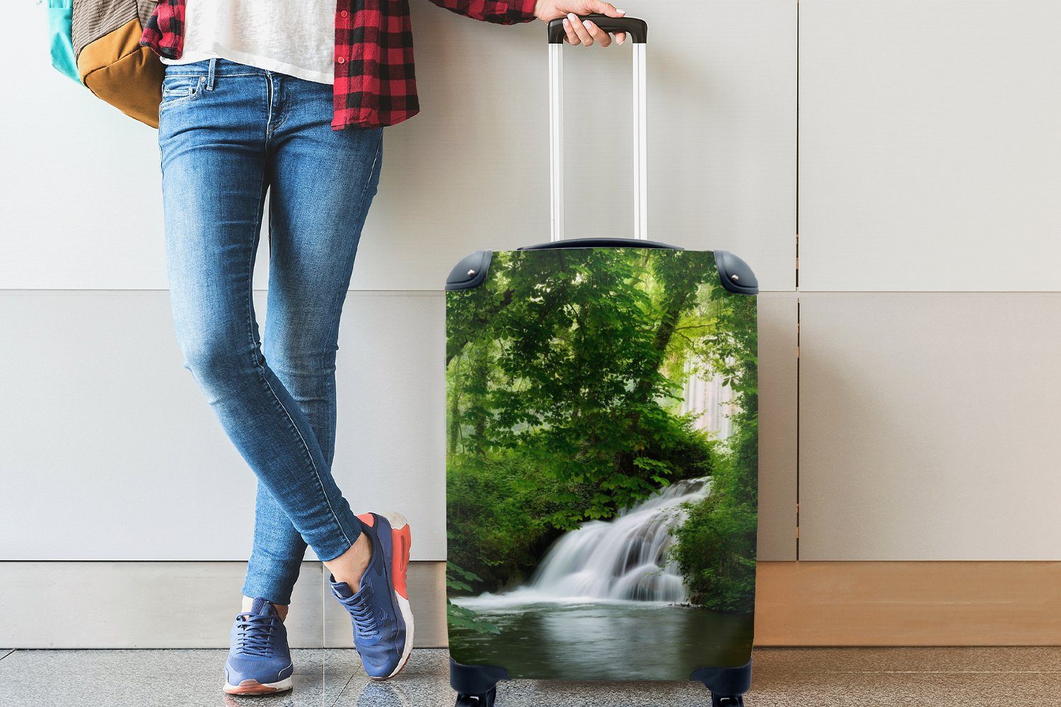 Reisetasche rollen, Natur - Handgepäck - Trolley, Reisekoffer MuchoWow 4 mit Ferien, für Wasserfall Grün, Rollen, Handgepäckkoffer