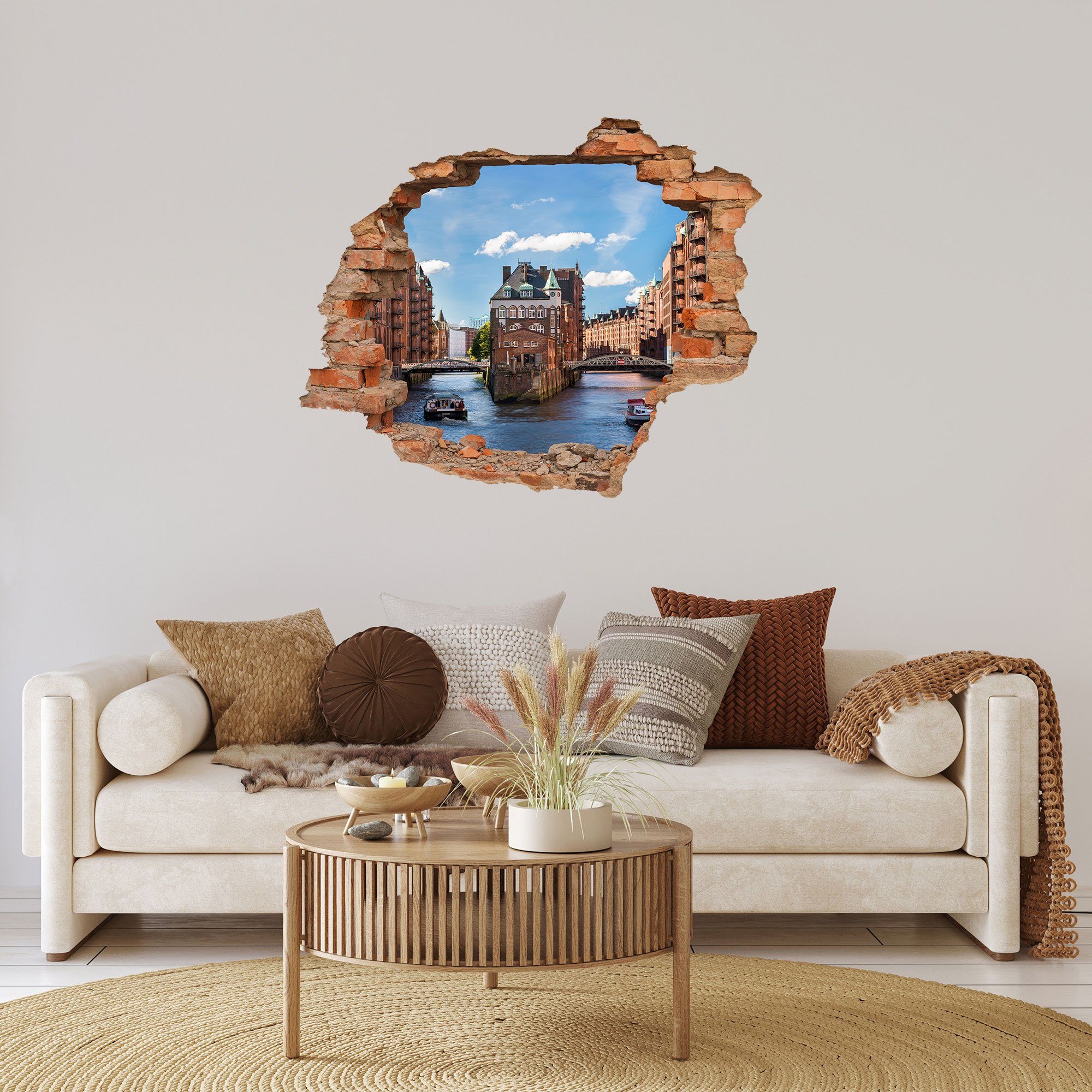 WallSpirit Wandtattoo Wanddurchbruch "Hamburg Speicherstadt", Selbstklebend, rückstandslos abziehbar