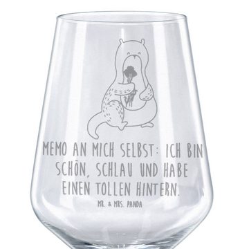 Mr. & Mrs. Panda Rotweinglas Otter Blumenstrauß - Transparent - Geschenk, Otter Seeotter See Otter, Premium Glas, Unikat durch Gravur