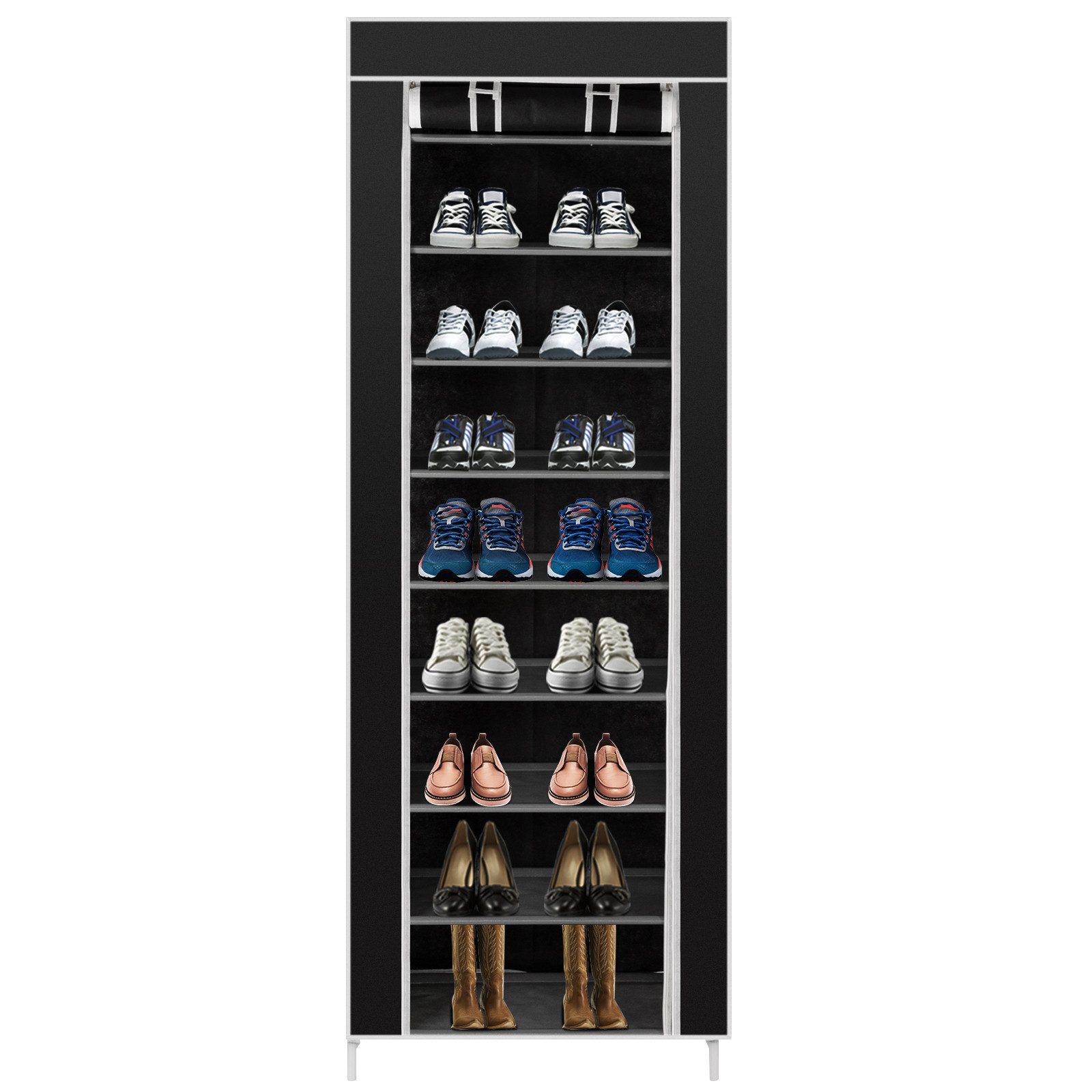 Fine Life Pro Schuhdehner Raumsparender 10 - Ebenen - 9 - Käfig - (Schuhregal), aus Vliesstoff in Schwarz - Perfekt für Ihre Schuhorganisation