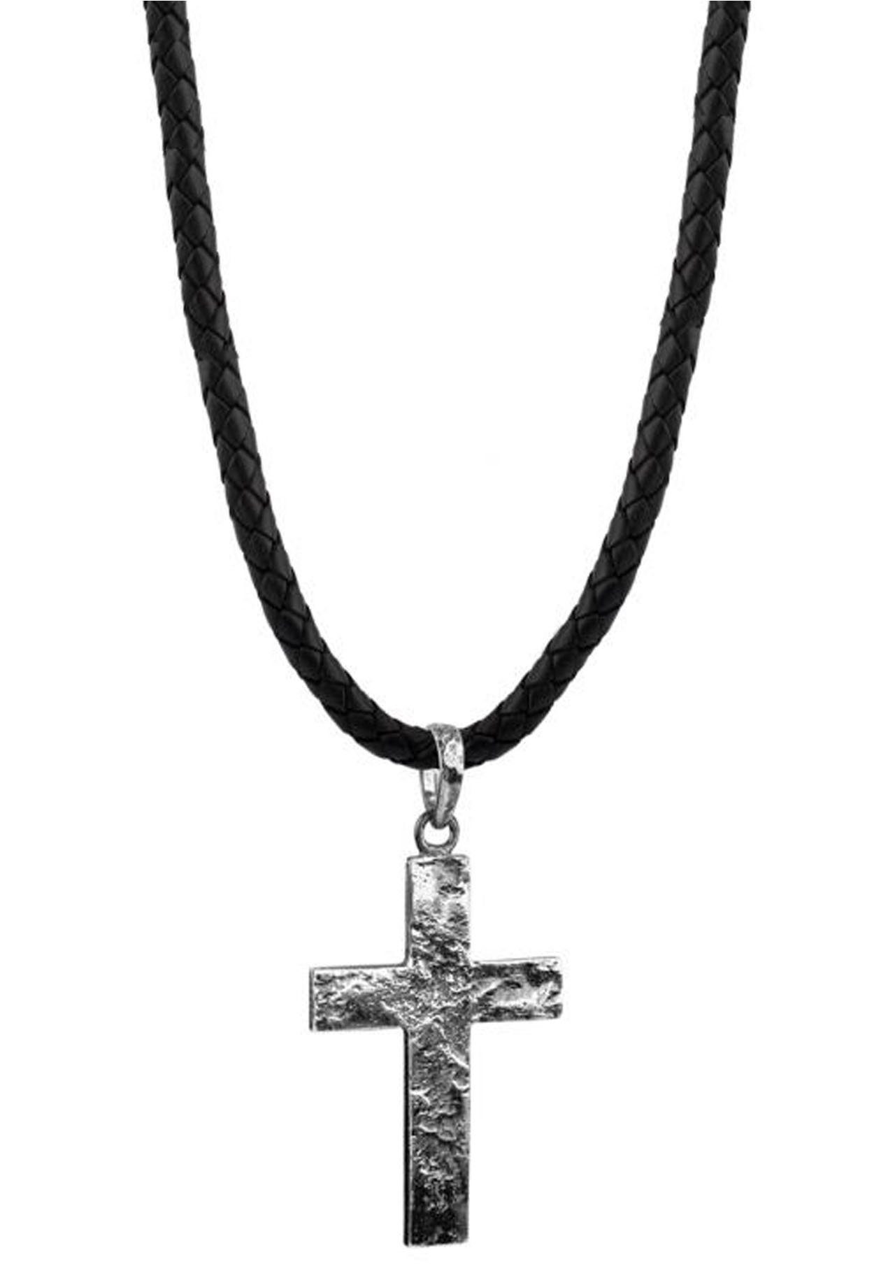 Herren Kette Kreuz  Kreuzkette schwarz rot neu Halskette Lederkette Herrenkette 