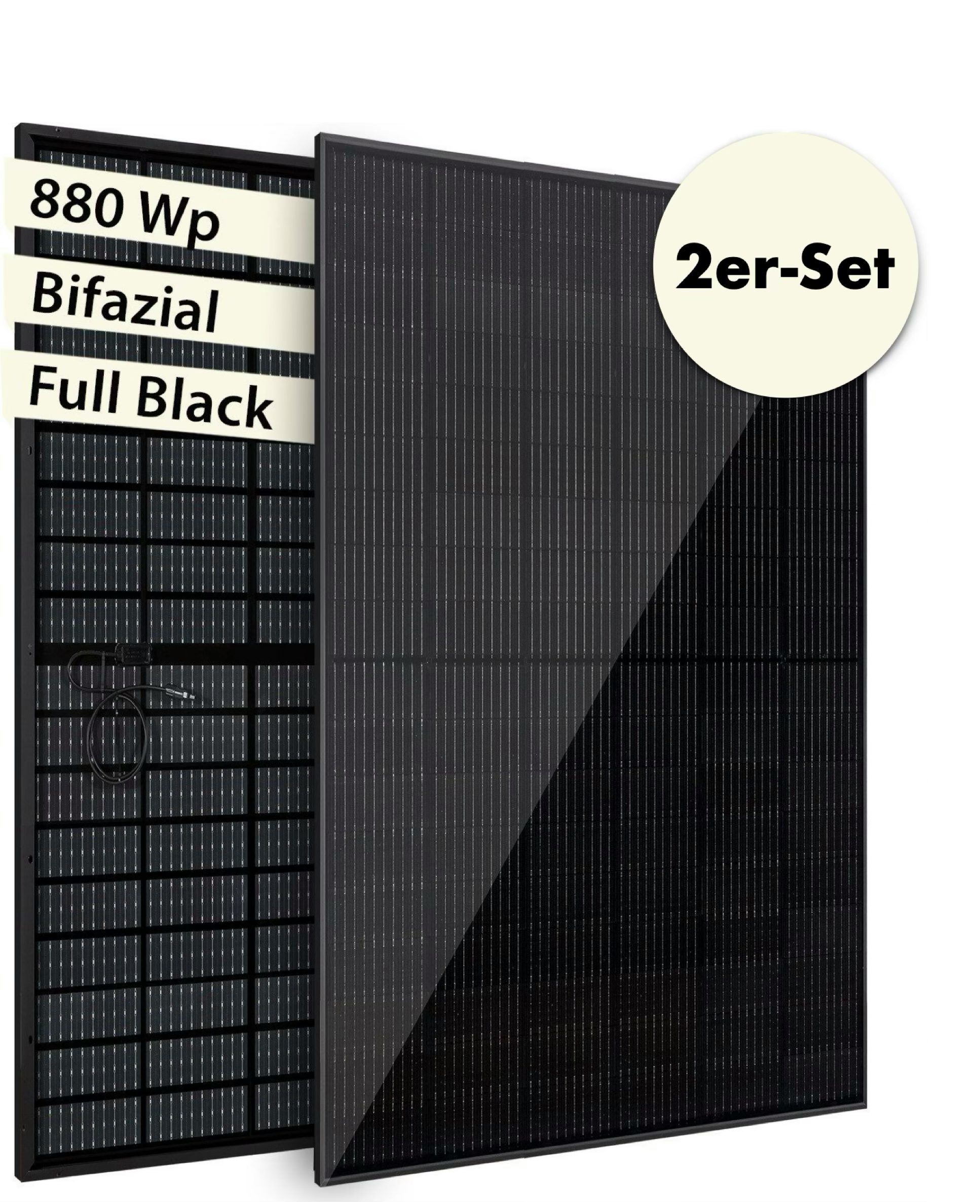 VALE Solarmodul Leistungsstarke Solarmodule 2er Set Bifazial Full-Black, (private Energieerzeugung, Photovoltaik Set, 880, 890, 900, 920 Wp, private Energieerzeugung, Photovoltaik Set, 880, 890, 900, 920 Wp), PV-Anlage, Solarpanele, Solarstrom, H 176,2cm, B 113,4cm, T 3cm von VALE