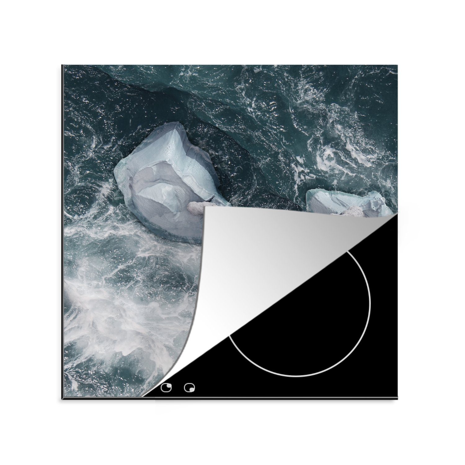 Ceranfeldabdeckung, (1 Arbeitsplatte 78x78 MuchoWow für küche - Eis Eisbär - cm, Vinyl, Herdblende-/Abdeckplatte tlg), Meer,