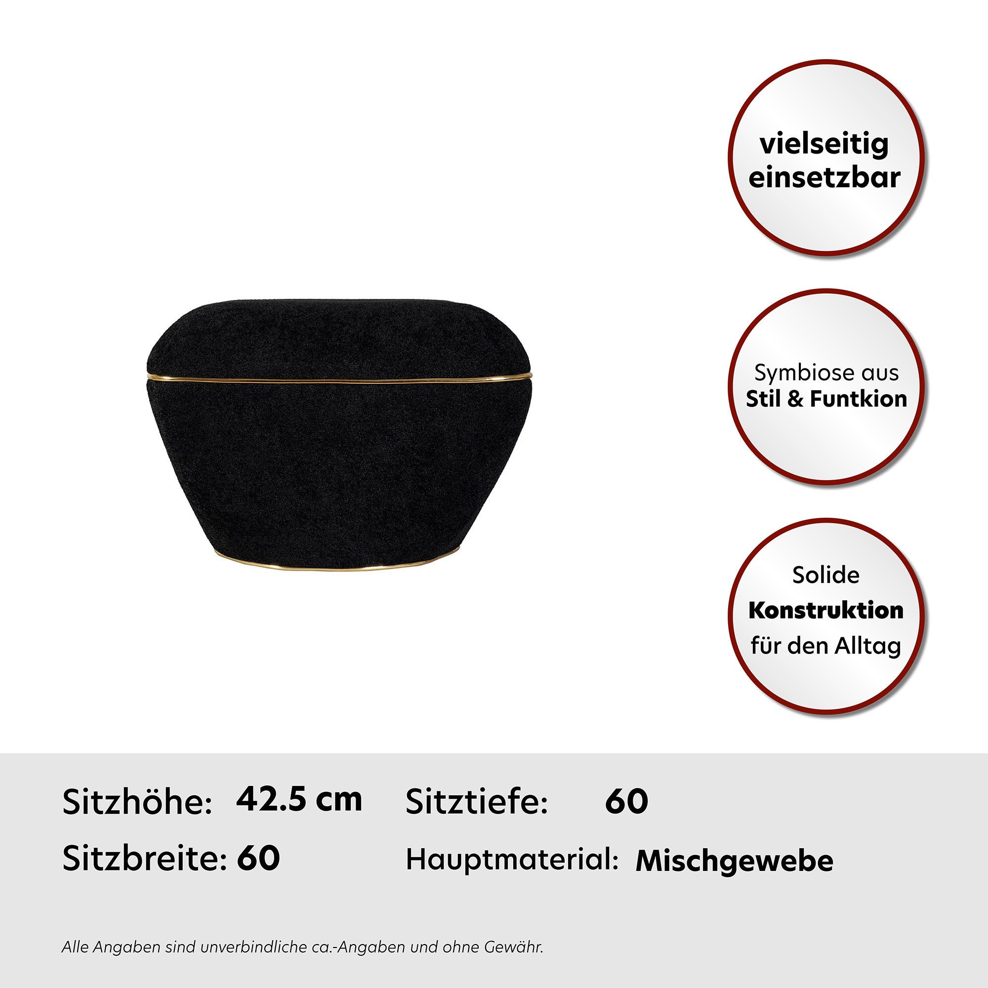 Kayoom Sitzhocker Hocker Contessa 125, vielseitig einsetzbarer Allrounder, elegante Form (1 St), komfortabel, hochqualitativ, pflegeleicht, elegante Form