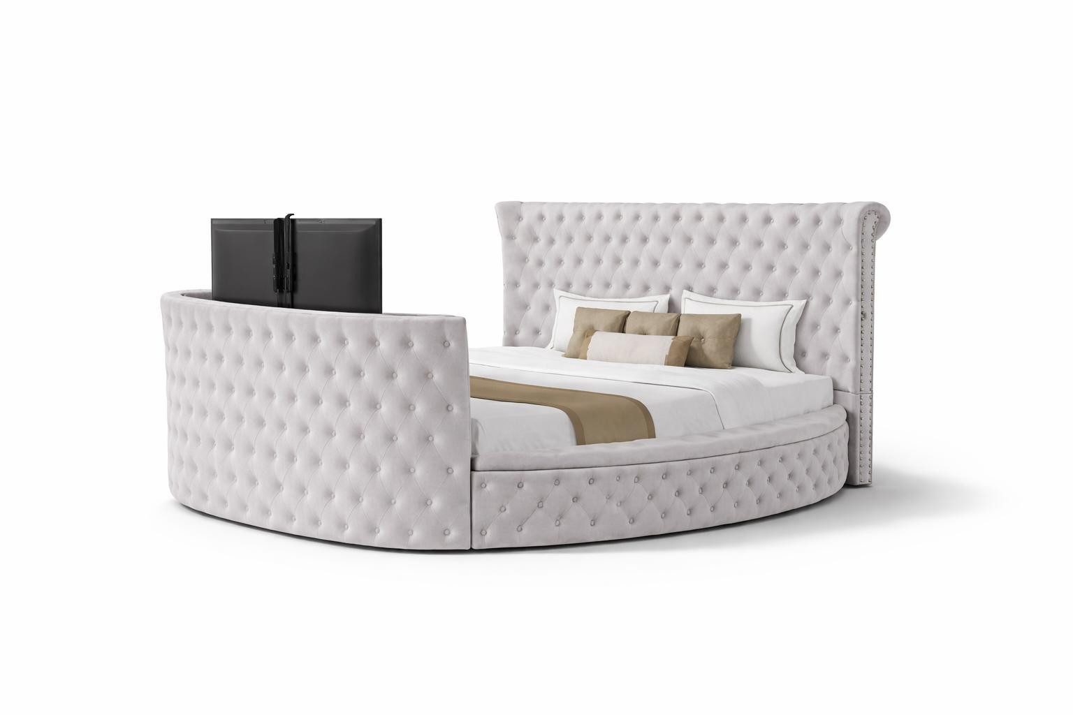 Xlmoebel Multimediabett Modernes Rundbett aus Holz in Grau – Luxuriöses Polsterdesign (Bett, 1-tlg., Rundbett 270x200), Made in Europa